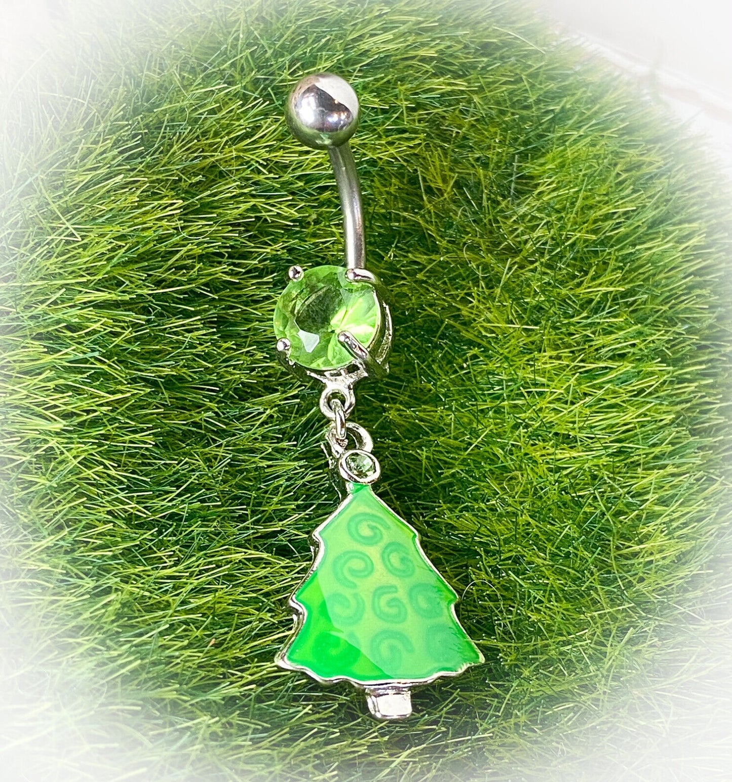 Green Christmas Tree Gem Belly Ring Navel Piercing Pierced Naval