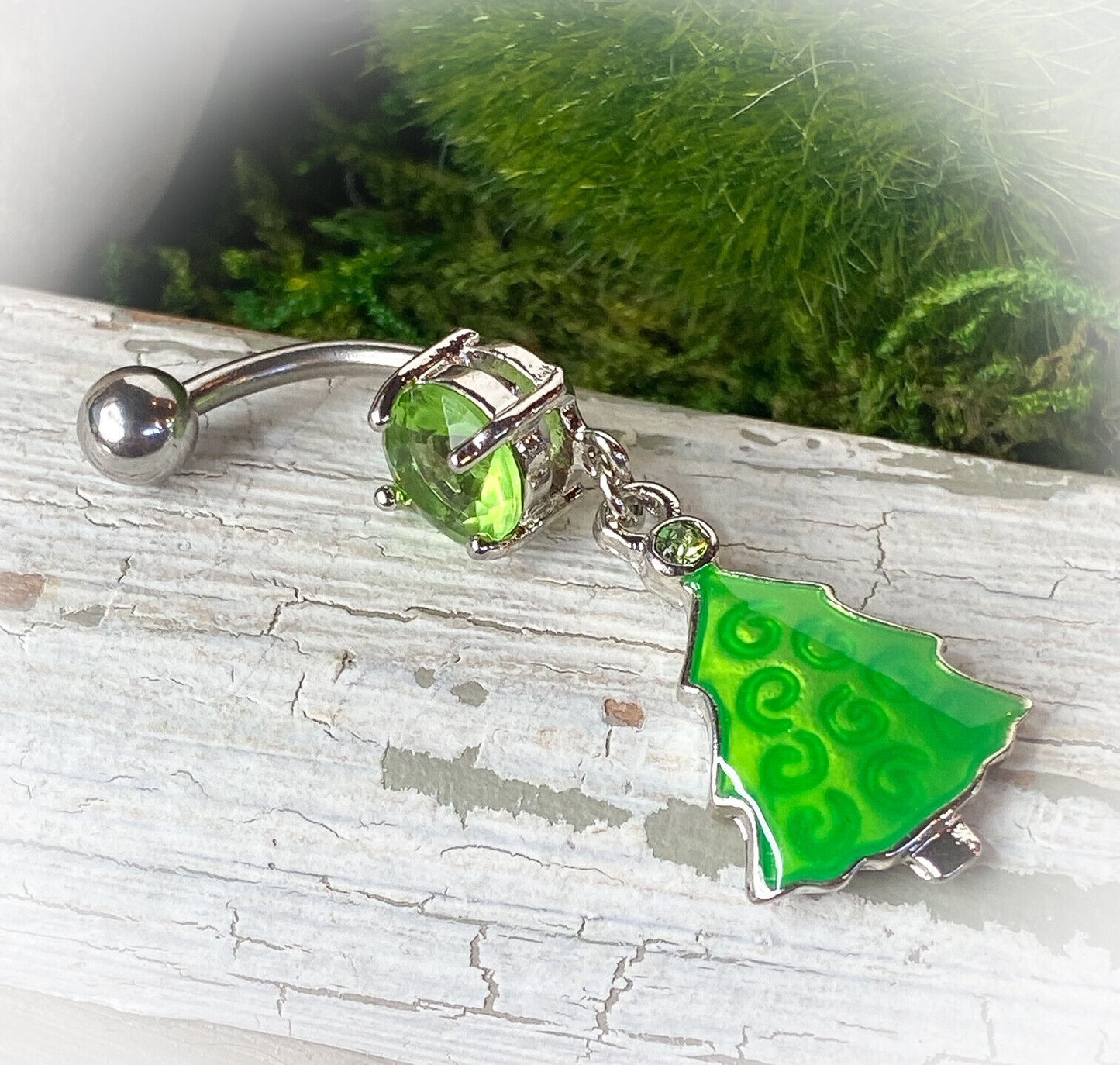 Green Christmas Tree Gem Belly Ring Navel Piercing Pierced Naval