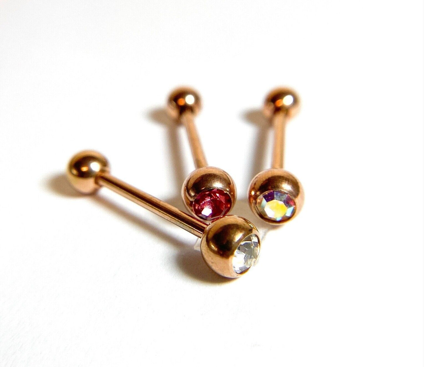1pc Gem Ball Rose Gold Ion Plated 316L Surgical Steel Tongue Ring Tounge Barbell