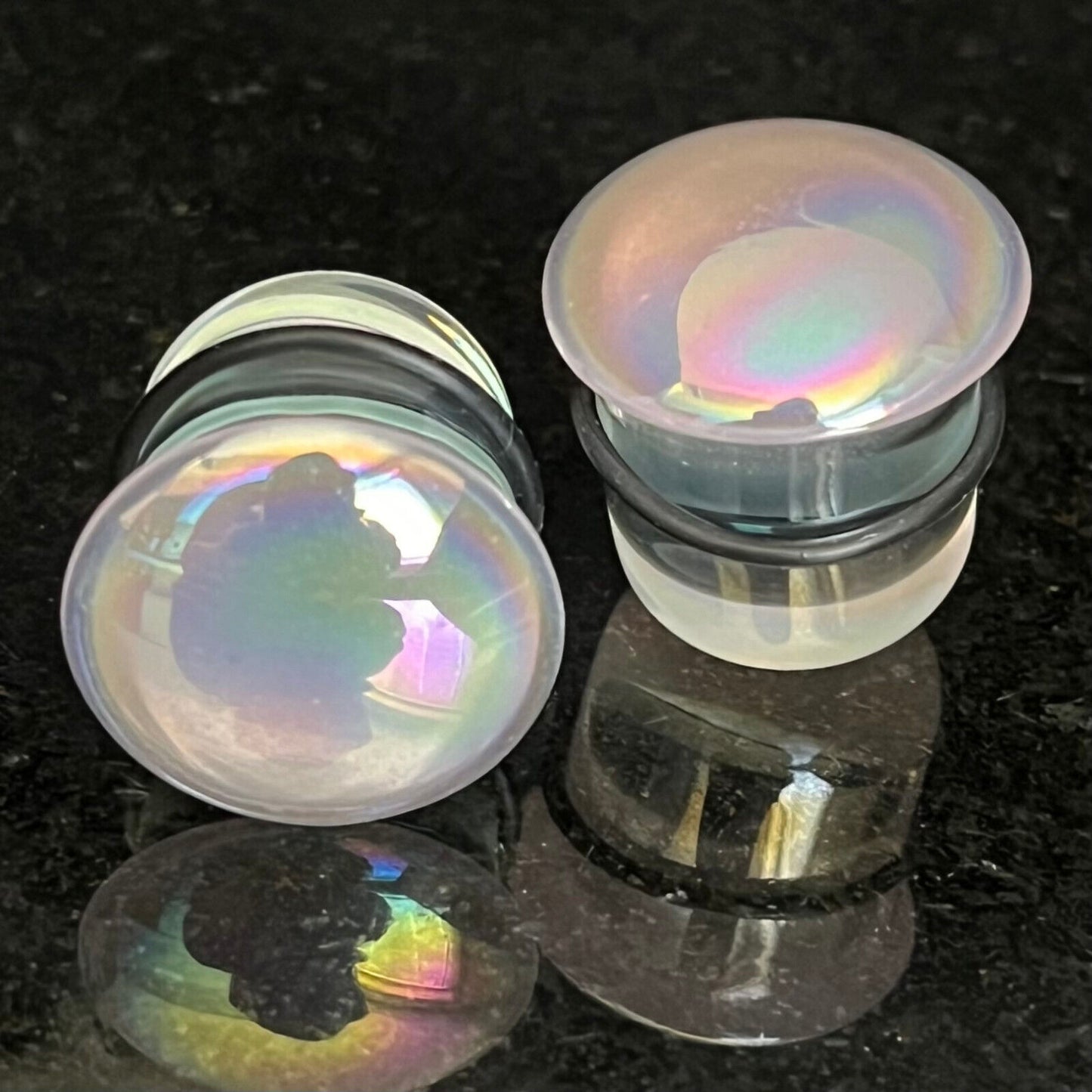 PAIR Pink Pearl Glass Single Flare Plugs Tunnels Gauges Piercing Body Jewelry