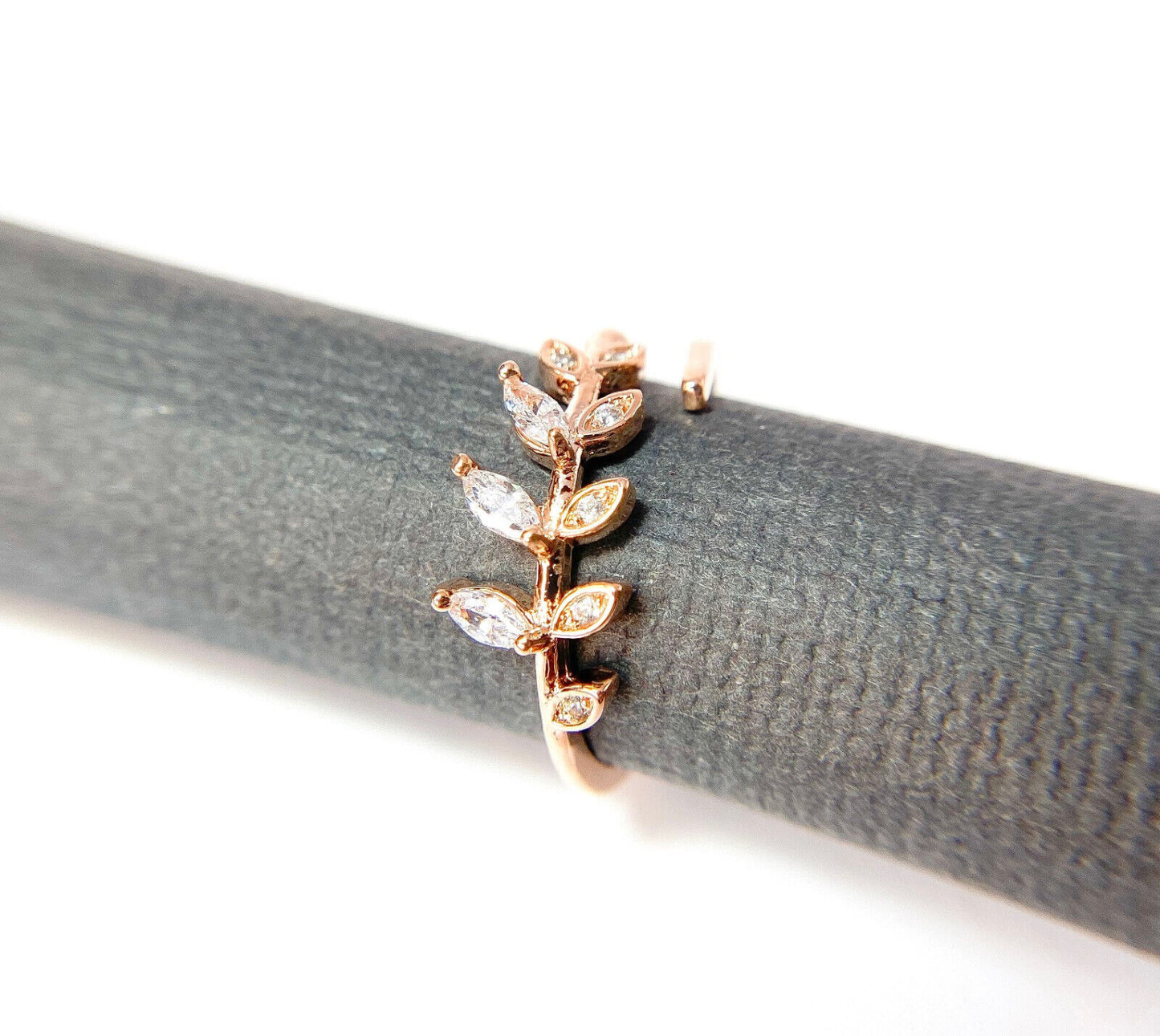 Marquise Cut CZ Gem Leaf Leaves Vine Adjustable Mid Ring / Toe Ring (Color: Rose Gold)