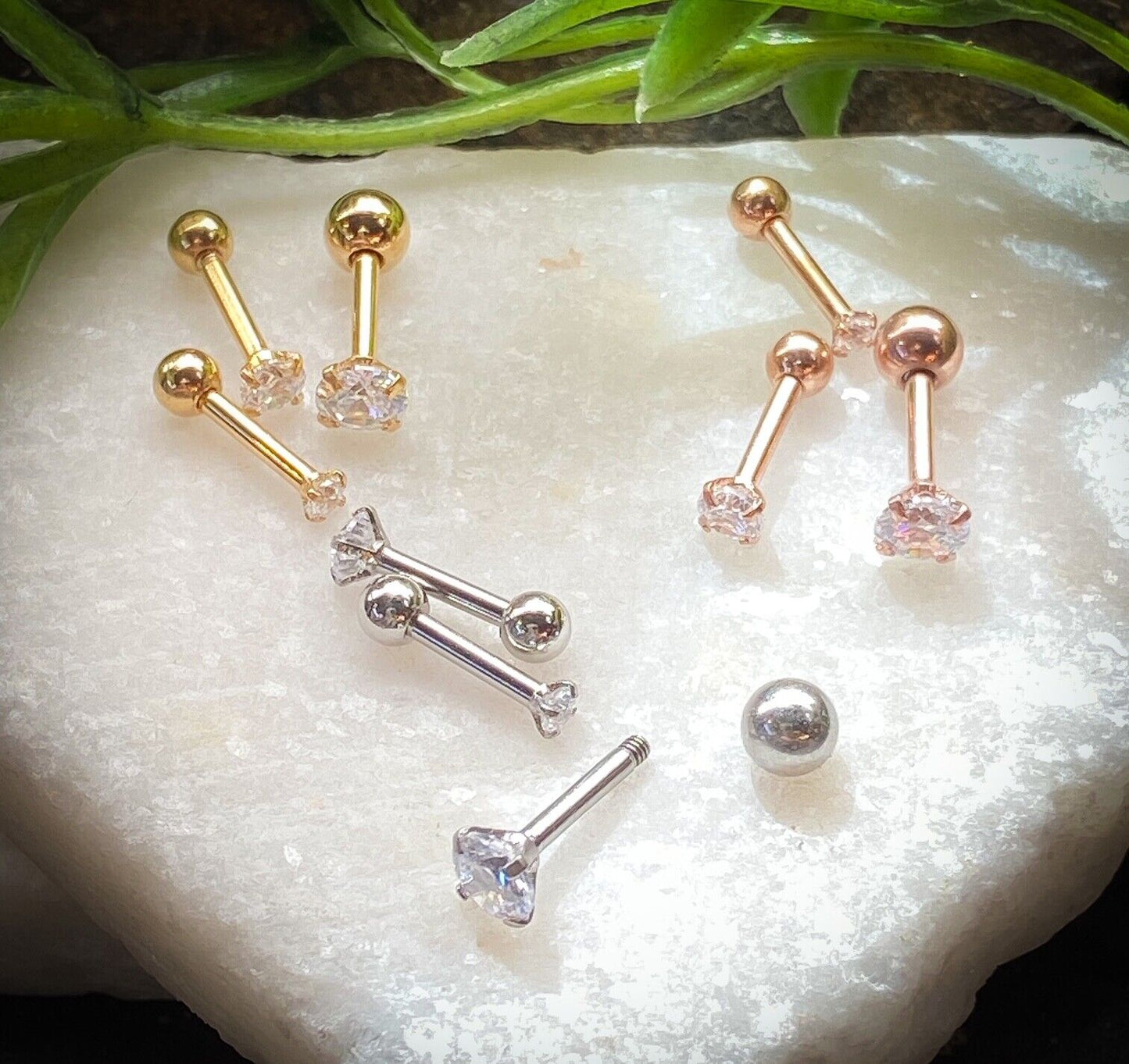 3pcs CZ Gem Tragus Rings Value Pack Cartilage Barbells Helix 16g Piercing