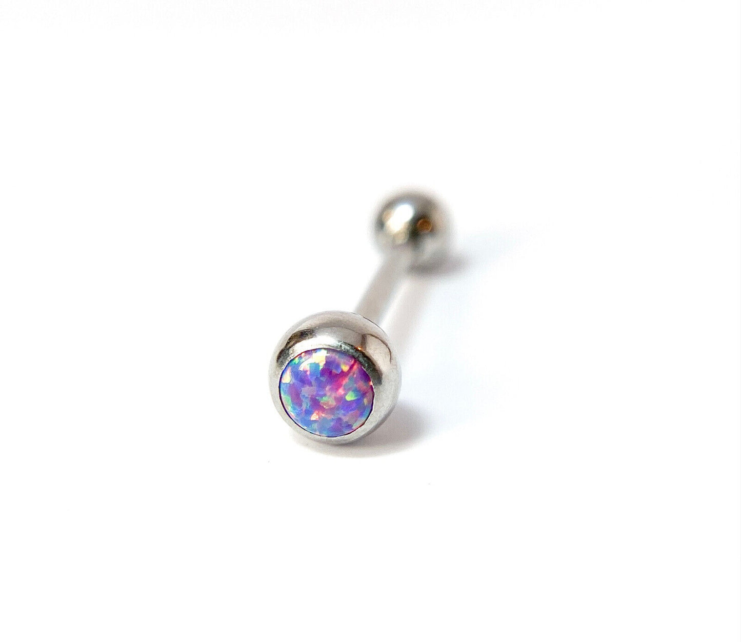 1pc Press-Fit Opal Ball 316L Surgical Steel Tongue Ring Barbell Body Jewelry (Color: Purple)