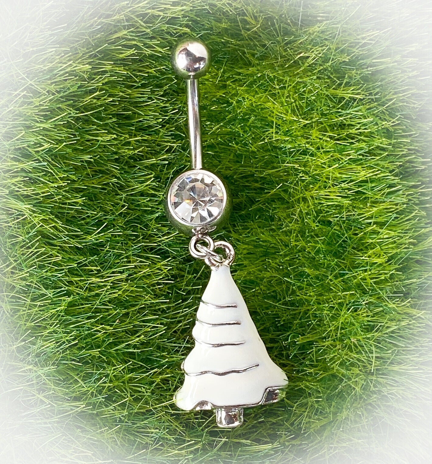 White Christmas Tree Gem Belly Ring Navel Piercing Pierced Naval