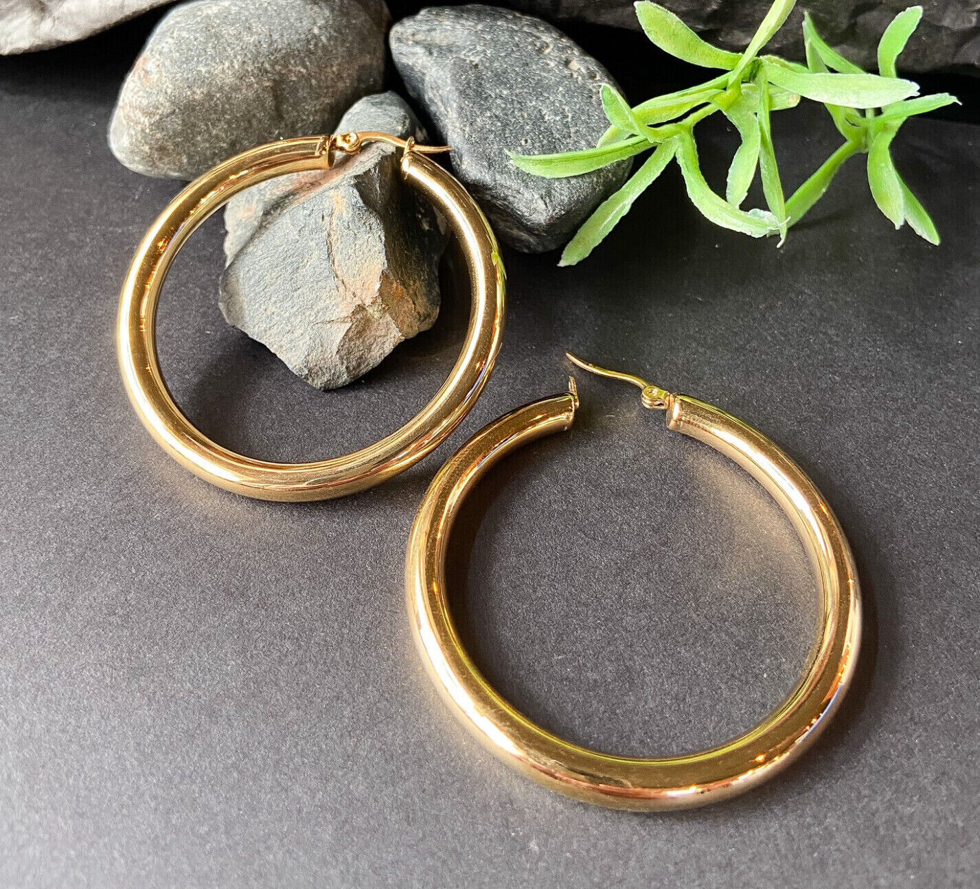 PAIR Thick Hollow Hoop Earrings 316L Stainless Steel 20g (Color: Gold)