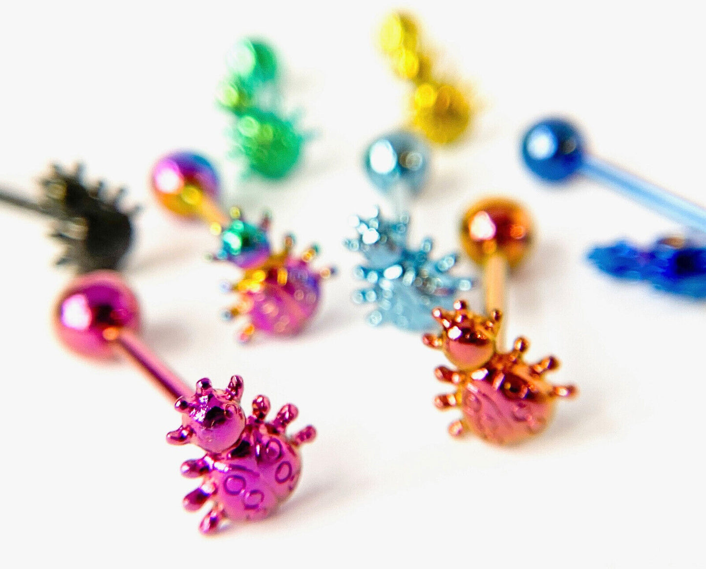 1pc Ladybug Design Tongue Ring Lady Bug Titanium Anodized 14g Tounge Barbell