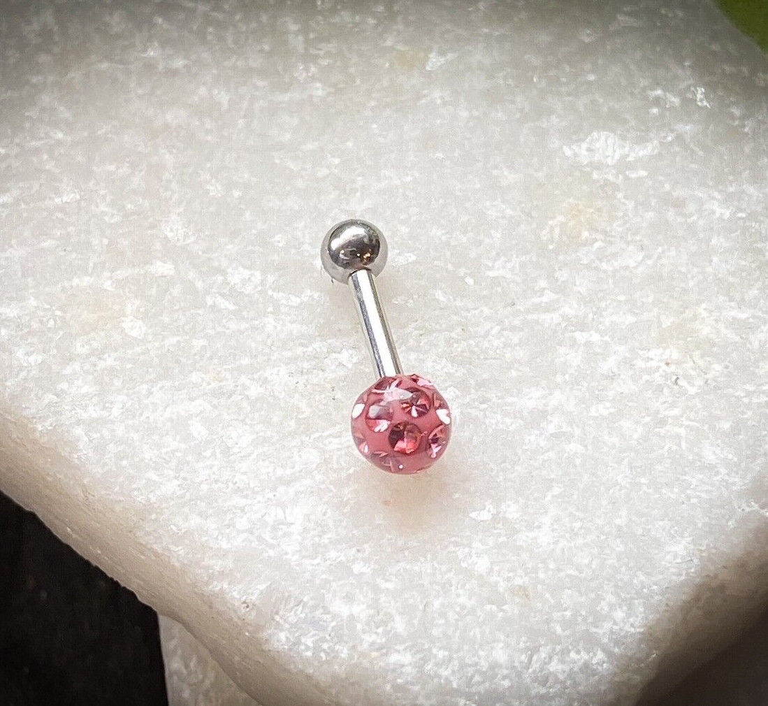 1pc Epoxy Coated Crystal Paved Ball Helix Tragus Cartilage Barbell Int. Threaded (Color: Pink)