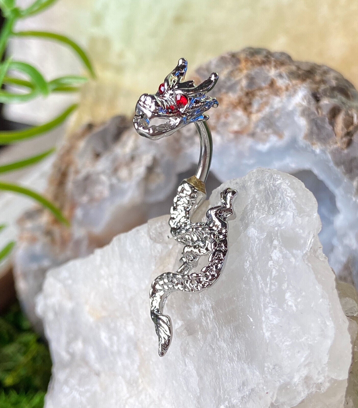 1pc CZ Gem Eyes Dragon Two-Part Belly Ring Navel Piercing Pierced Naval Jewelry (Color: Red)