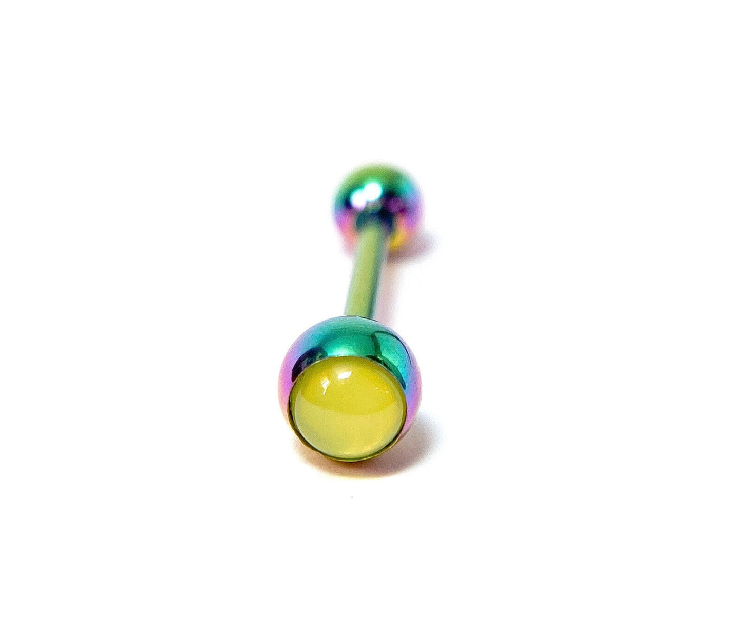 1pc Illuminating Stone Gem Tongue Ring Barbells Tounge Piercing Body Jewelry (Color: Rainbow / Clear)