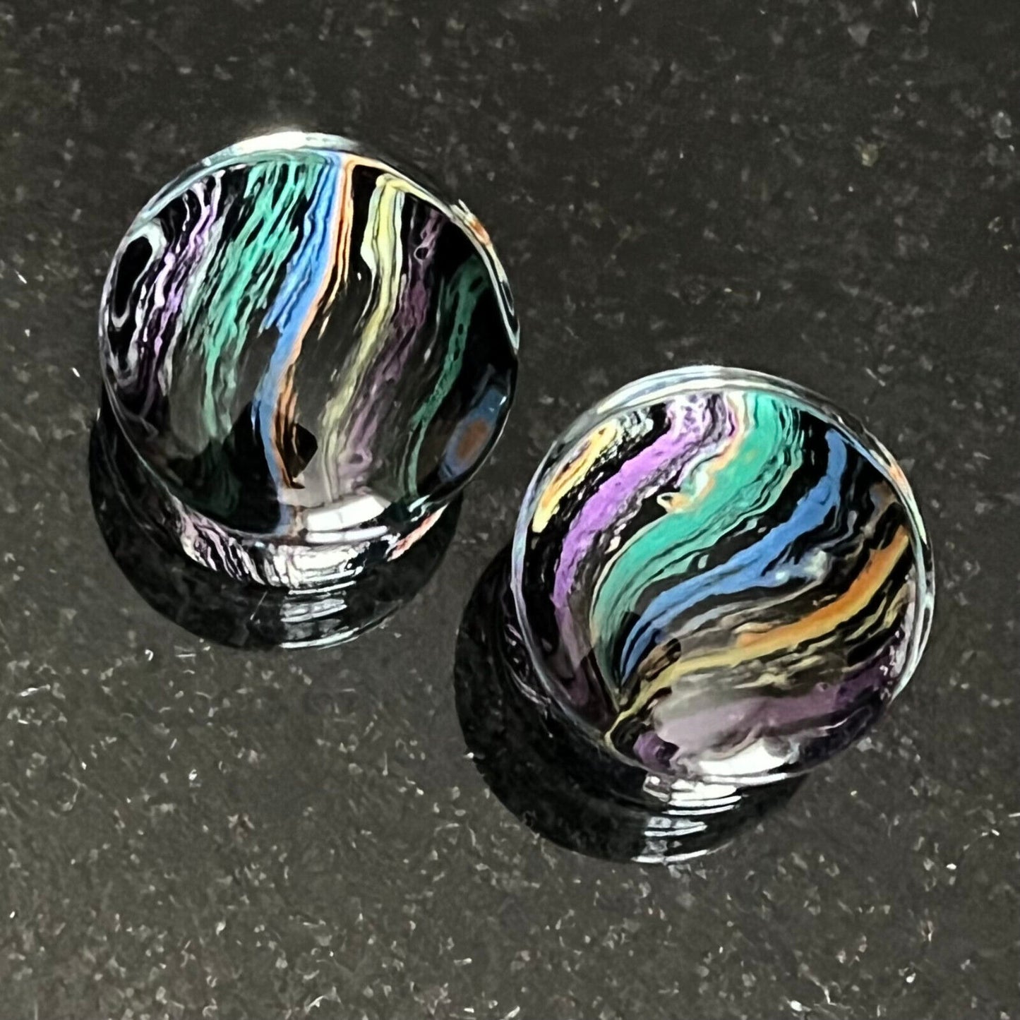 PAIR Rainbow Waves Design Glass Plugs Gauges Tunnels Body Ear Piercing Jewelry