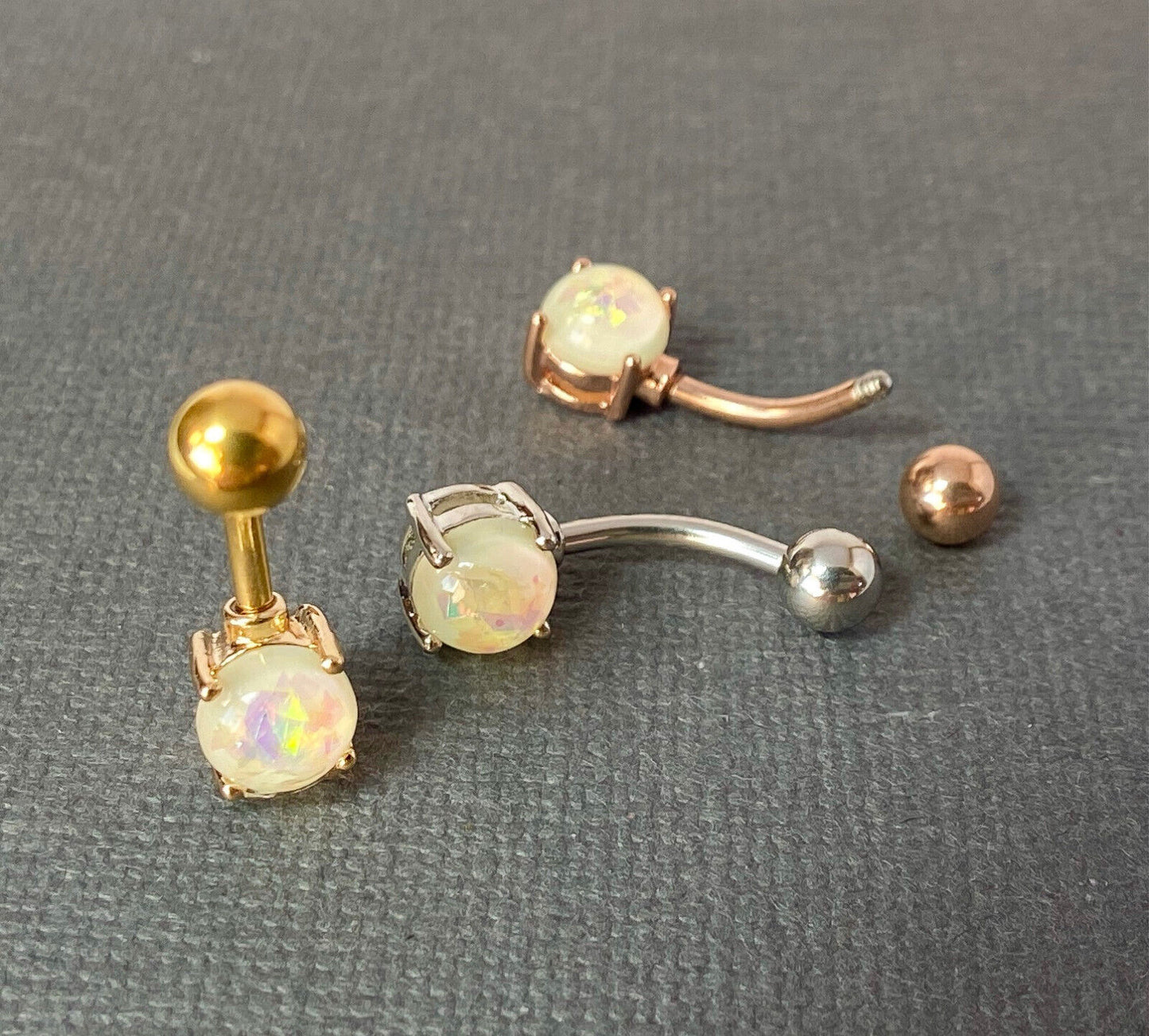 3pc Value Pack Ion Plated Steel w/ Opal Belly Rings 14g Navel Naval Body Jewelry