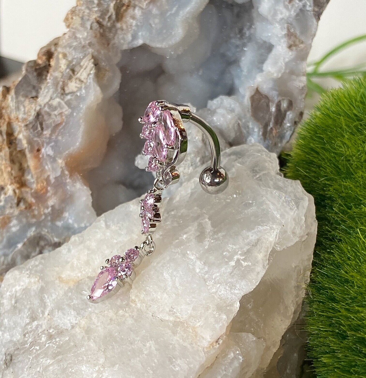 1pc Reverse Cluster Multi Gem Belly Ring Navel Piercing Pierced Naval Jewelry (Color: Pink)