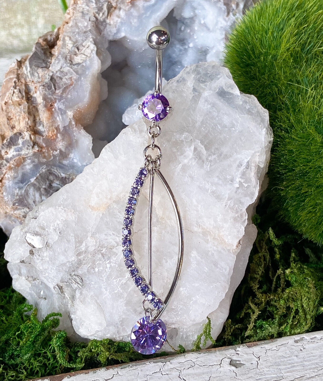 1pc Jesus Fish Paved CZ Gems Belly Ring Navel Piercing Pierced Naval Jewelry (Color: Purple)