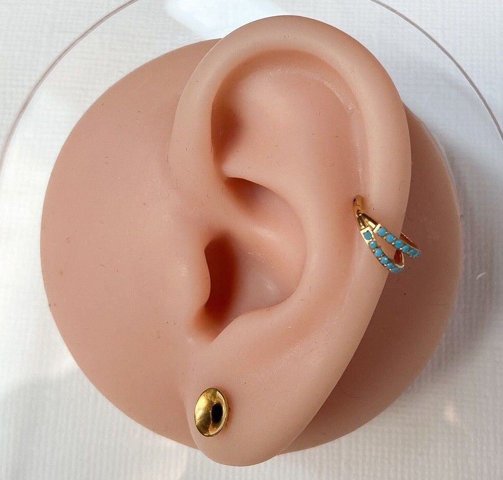 1pc Titanium Hinged Segment Ring Double Outer Turquoise Septum Hoop Helix Daith