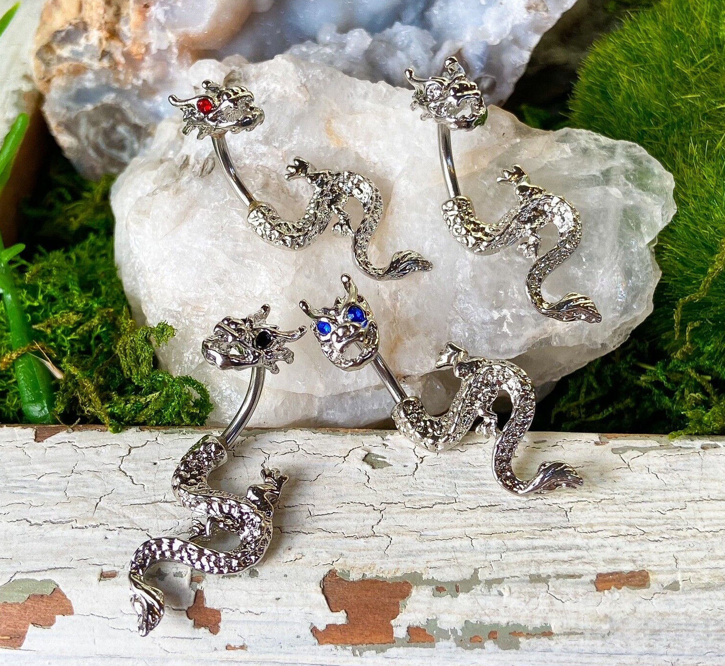 1pc CZ Gem Eyes Dragon Two-Part Belly Ring Navel Piercing Pierced Naval Jewelry