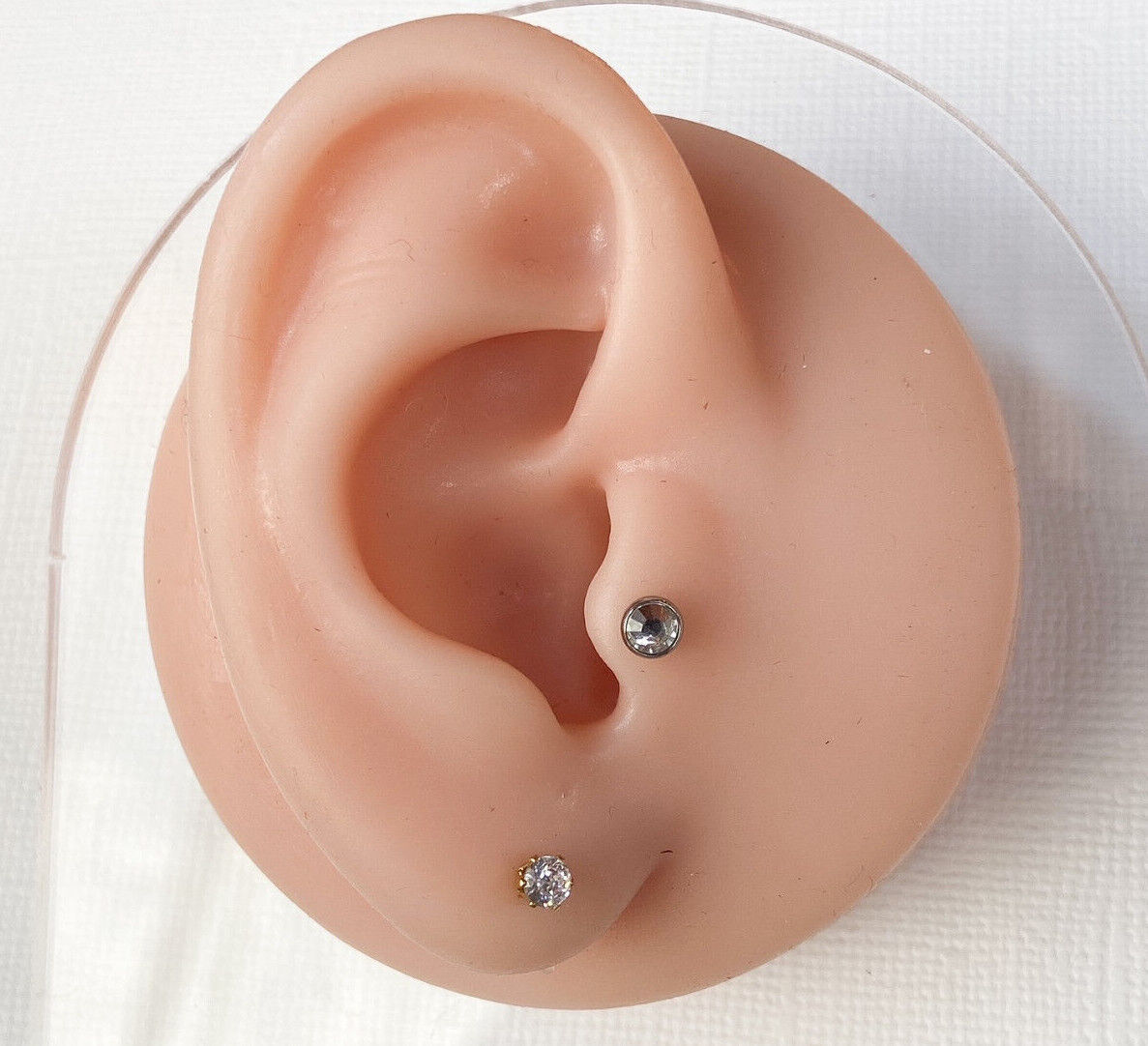 PAIR Gold Ion Plated Stud Earrings Prong Set Round Clear Gem 316L Surgical Steel