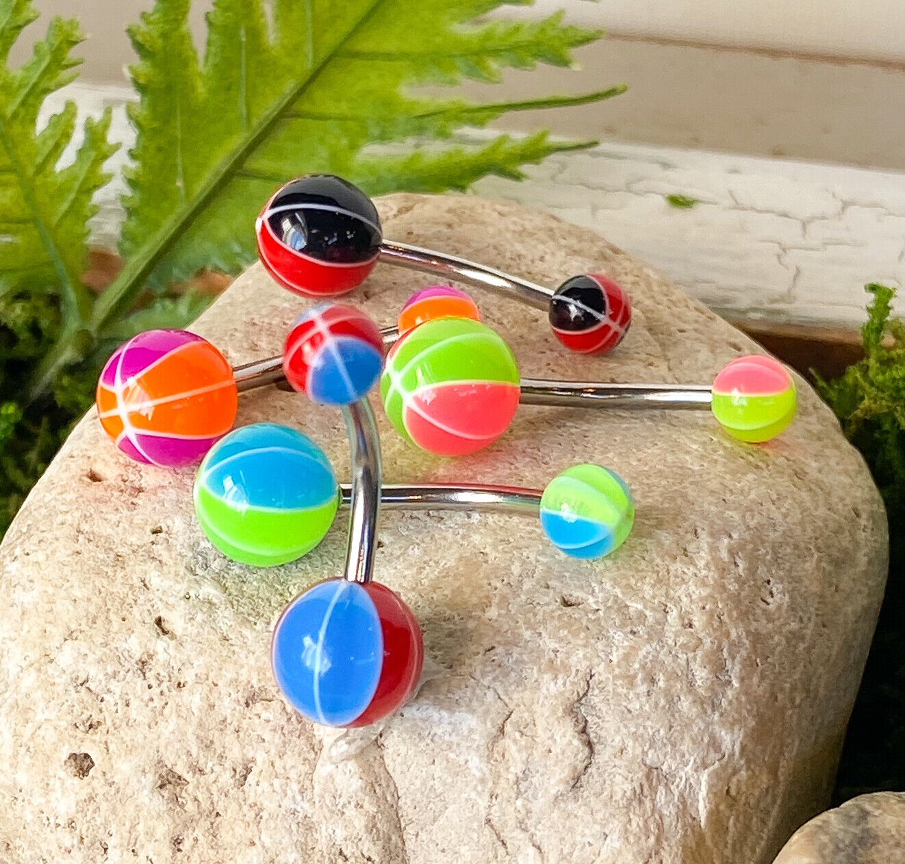 5pc Value Pack Basketball UV Acrylic Belly Ring Navel Piercing Pierced Naval