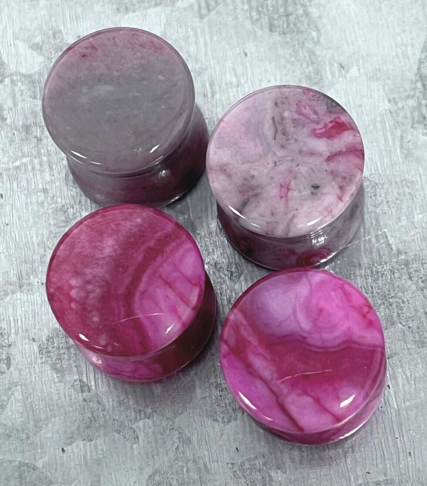 PAIR Fuschia Agate Stone Plugs Gauges Body Jewelry Pink Earlets Tunnels