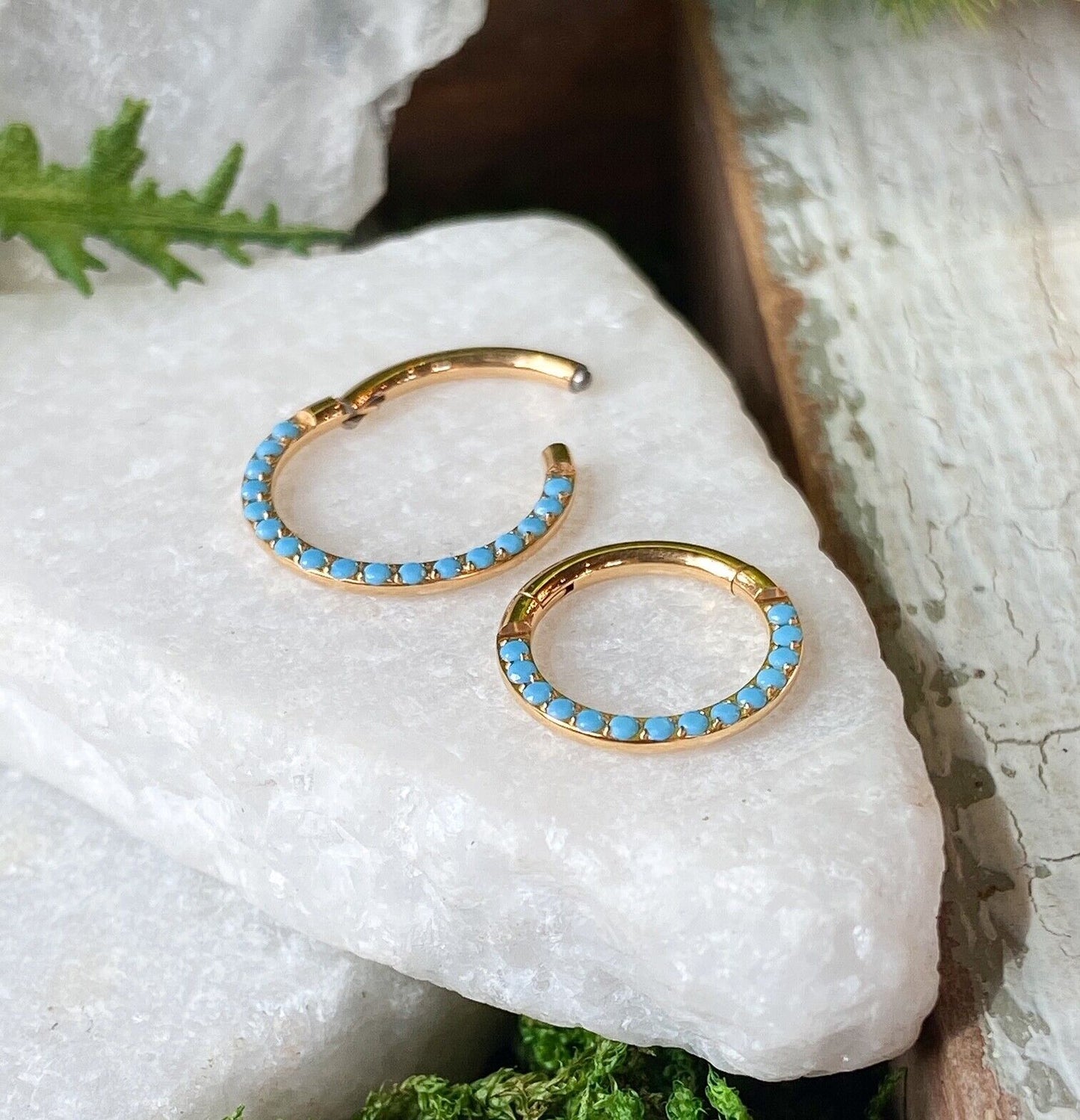 1pc Titanium Hinged Segment Ring Front Turquoise Septum Hoop Helix Daith Jewelry (Color: Gold)
