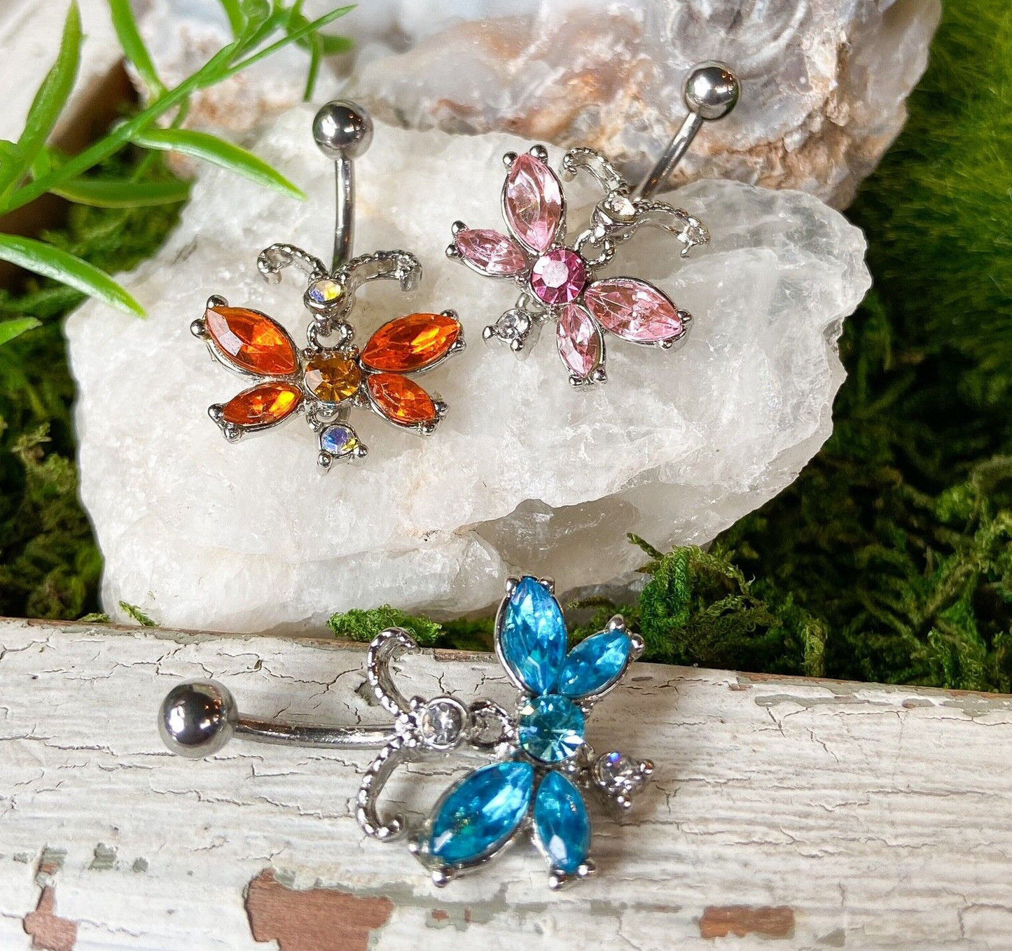1pc Unique Butterfly CZ Gem Belly Ring Navel Piercing Pierced Naval Body Jewelry