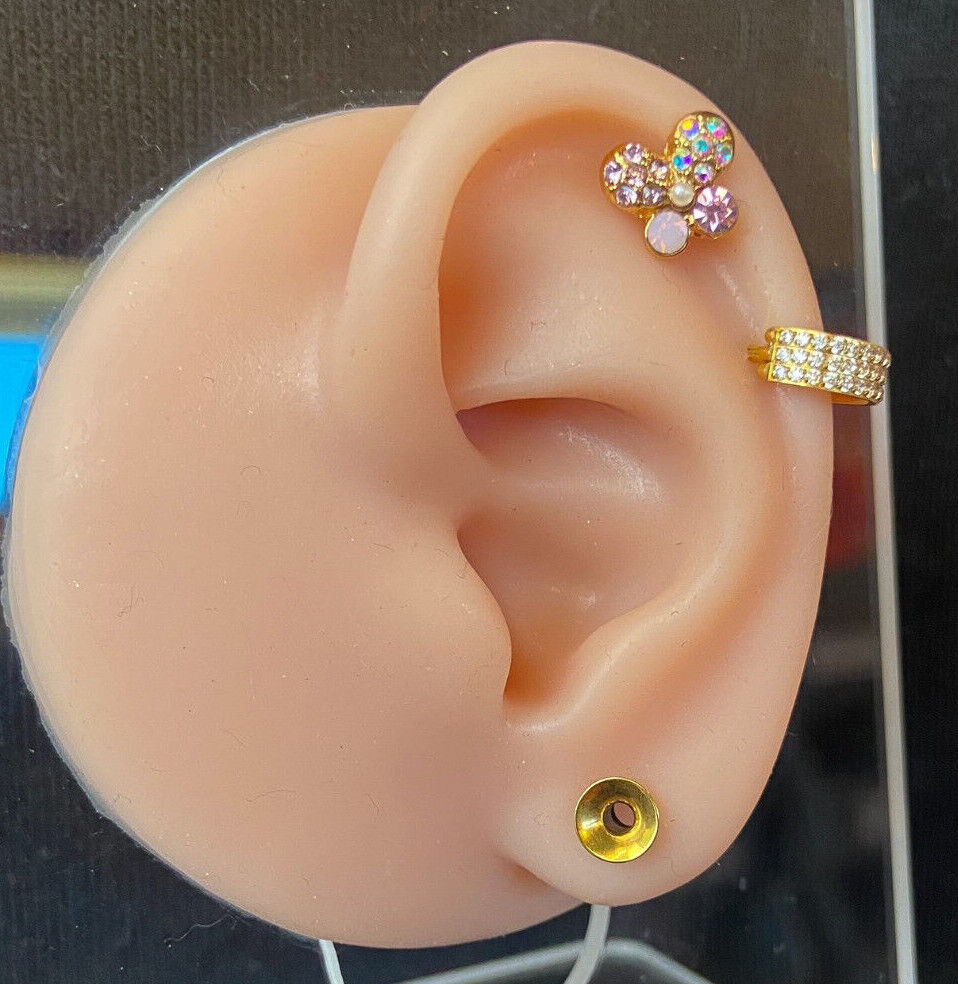 1pc Crystal Paved Butterfly Steel Tragus Cartilage Barbell Ring 16g 1/4"