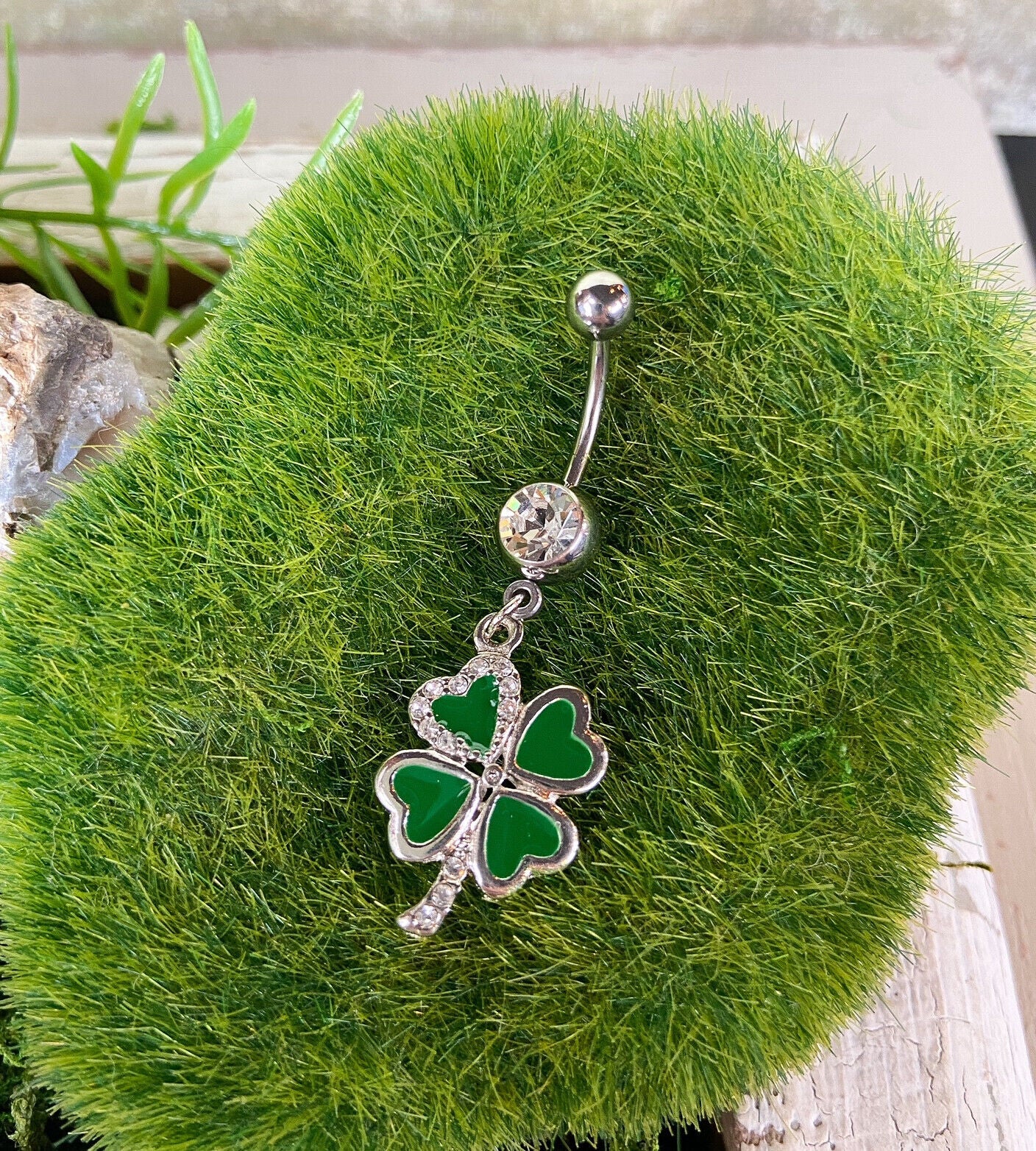 1pc Shamrock Clover Green Belly Ring Navel Piercing Pierced Naval Jewelry