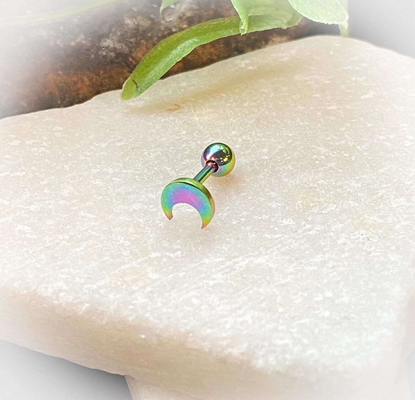 1pc Flat Moon Top Helix Tragus Cartilage Bar Stud Earring 316L Surgical Steel (Color: Multi-Color)