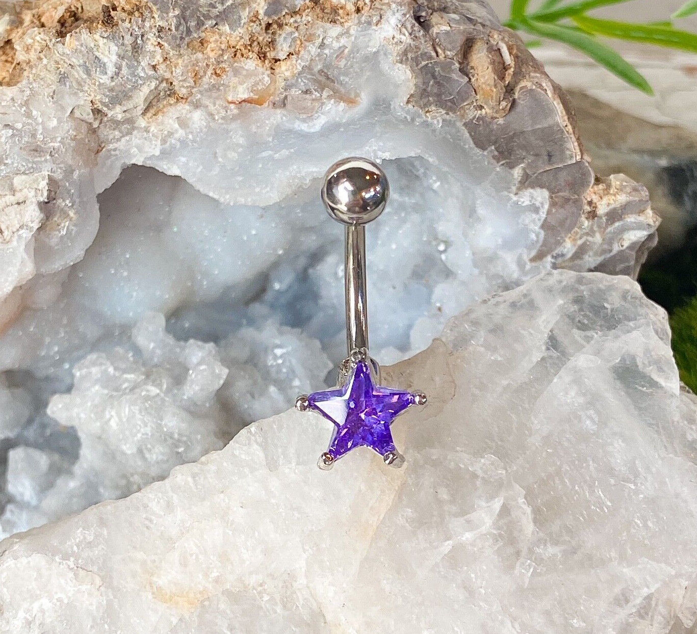 1pc Star Solitaire CZ Gem Belly Ring Navel Piercing Pierced Naval Body Jewelry (Color: Purple)