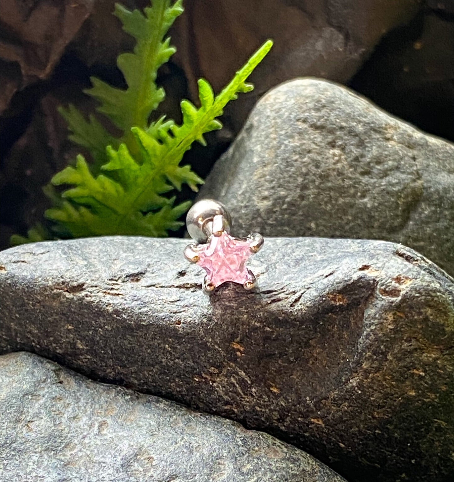 1pc Prong Set Star Gem Tragus Helix Cartilage Ring 16g 1/4" Piercing Jewelry (Gem Color: Pink)