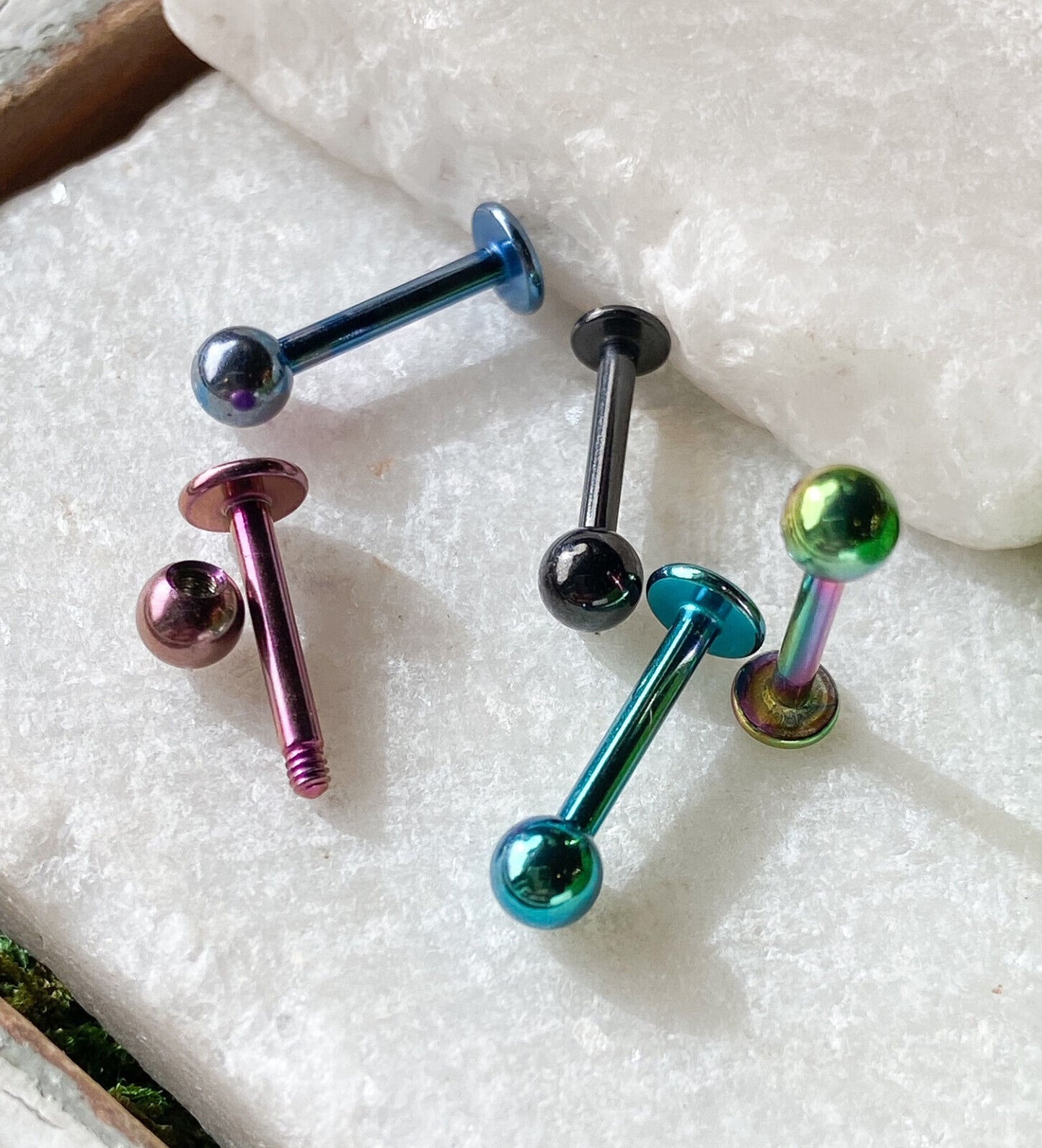 5pc Value Pack Externally Threaded Titanium IP Surgical Steel Labrets 14g, 3/8"