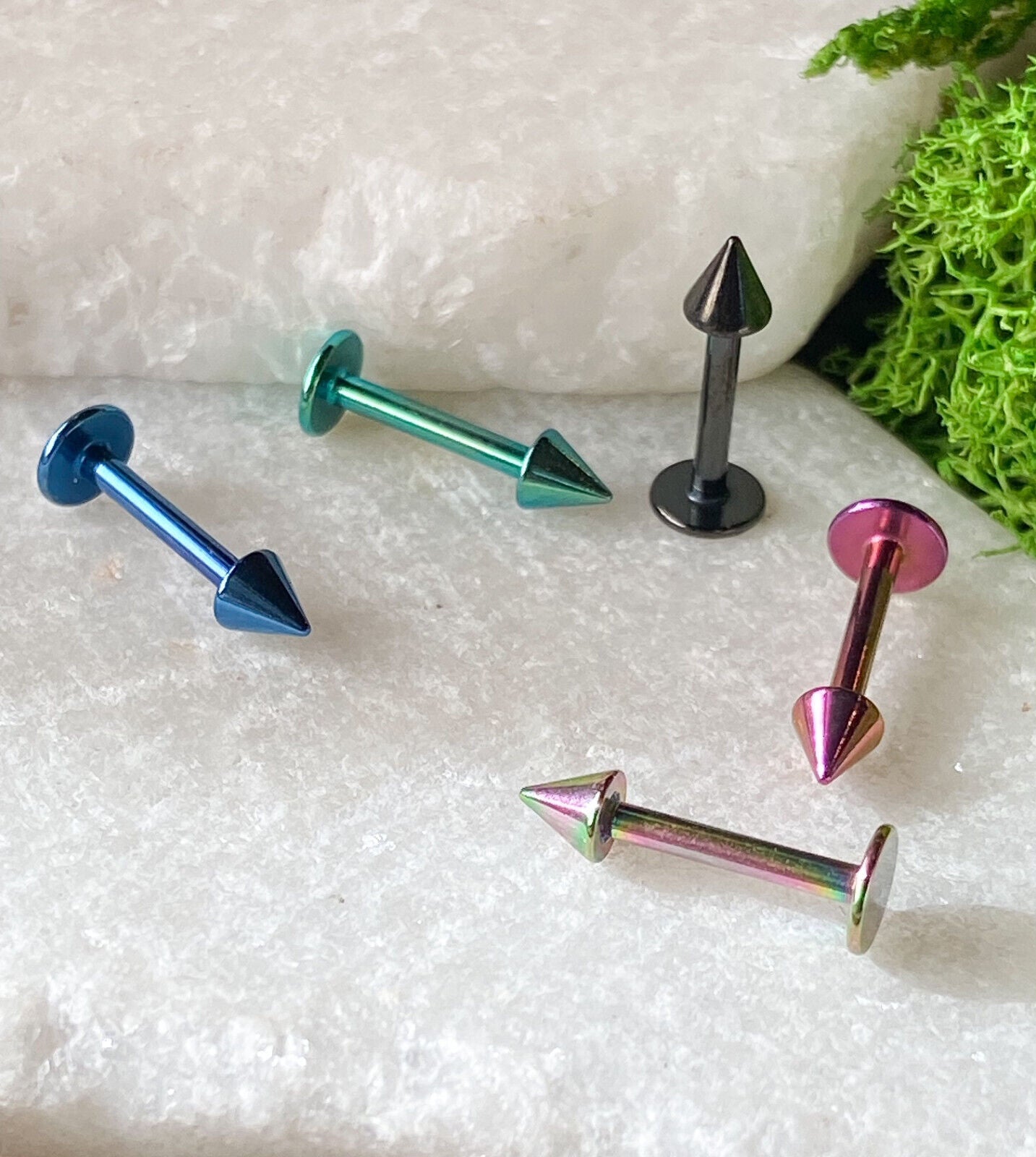 5pc Value Pack Externally Threaded Titanium IP Spiked Steel Labrets 14g, 3/8"