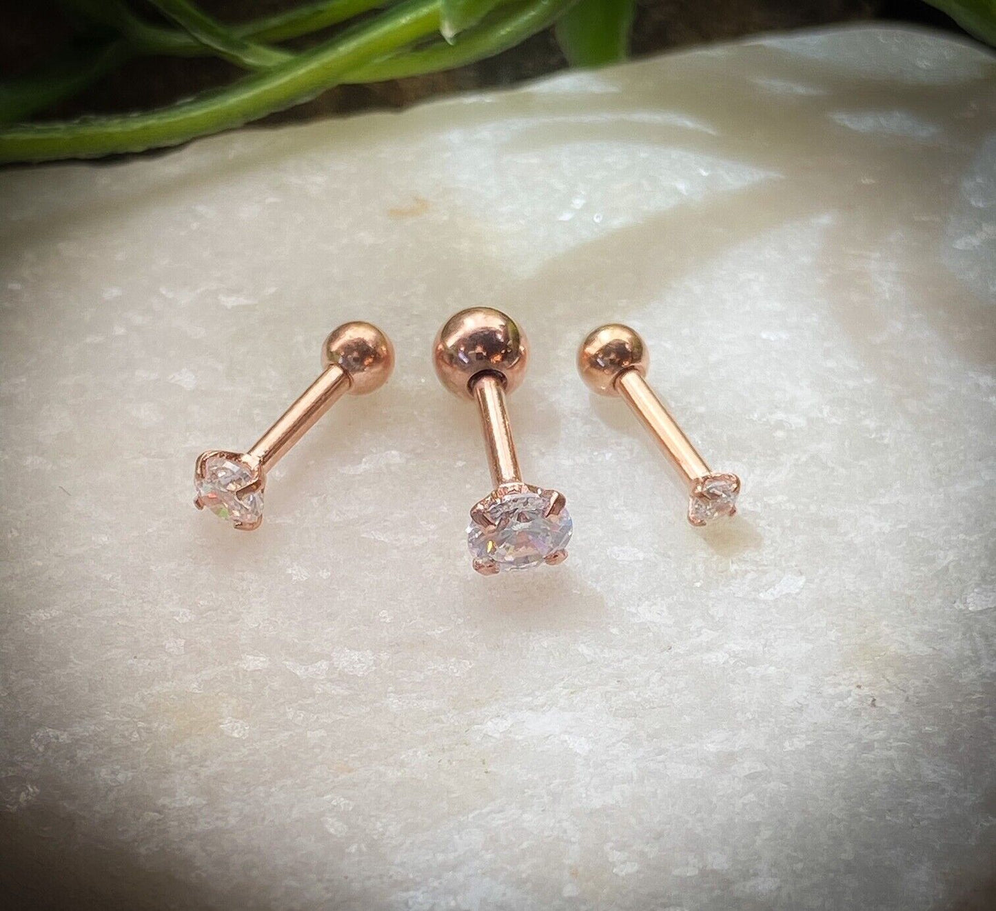 3pcs CZ Gem Tragus Rings Value Pack Cartilage Barbells Helix 16g Piercing (Color - Length: Rose Gold - 6mm)