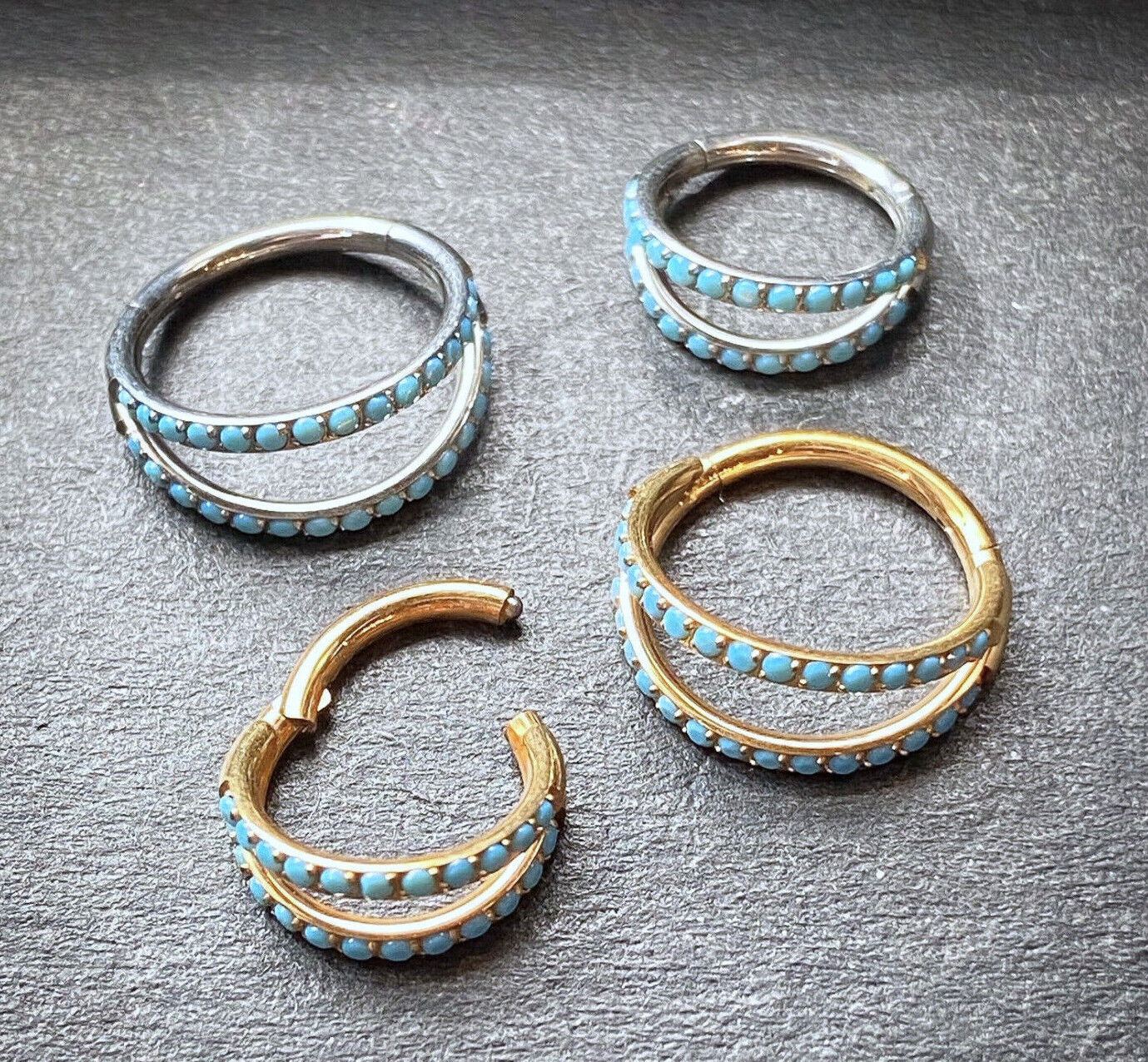 1pc Titanium Hinged Segment Ring Double Outer Turquoise Septum Hoop Helix Daith