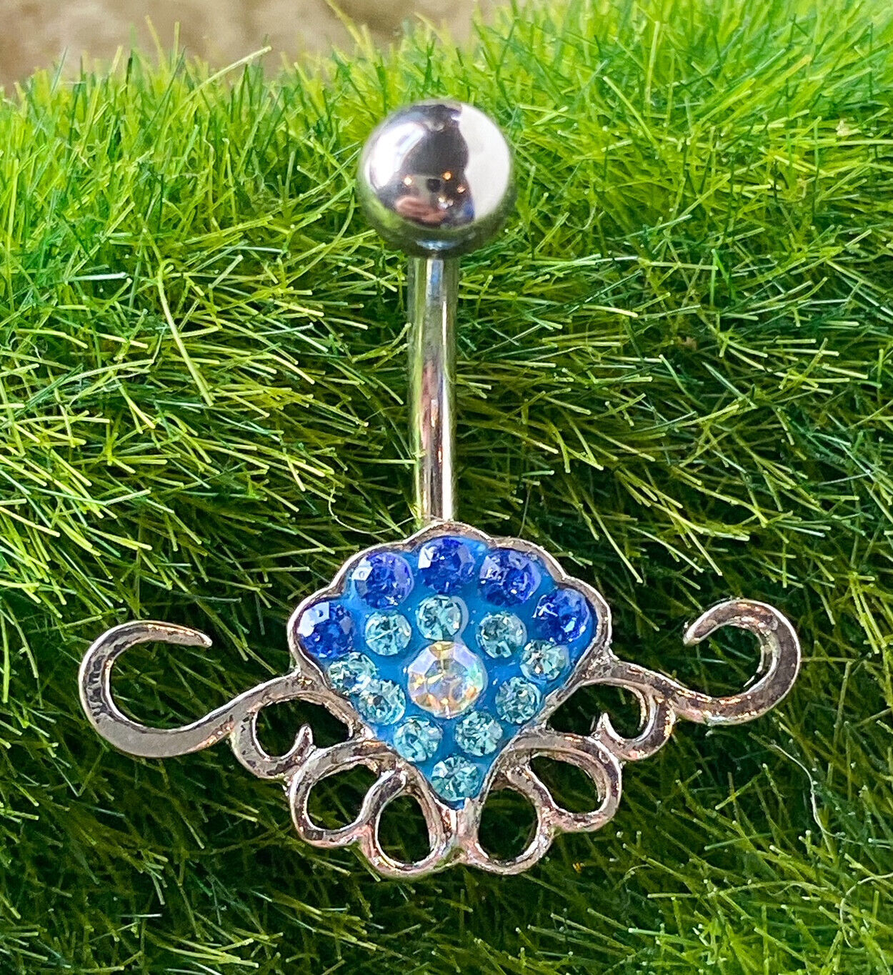 Tribal Crystal Explosion Blue Gem Belly Ring Navel Piercing Pierced Naval