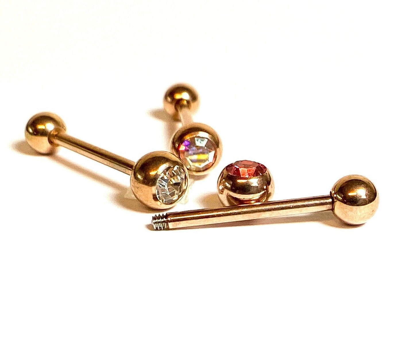 1pc Gem Ball Rose Gold Ion Plated 316L Surgical Steel Tongue Ring Tounge Barbell