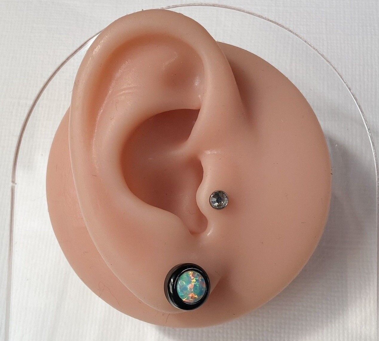 PAIR Large 6mm White Opal in 9mm Bezel Setting 316L Surgical Steel Earrings