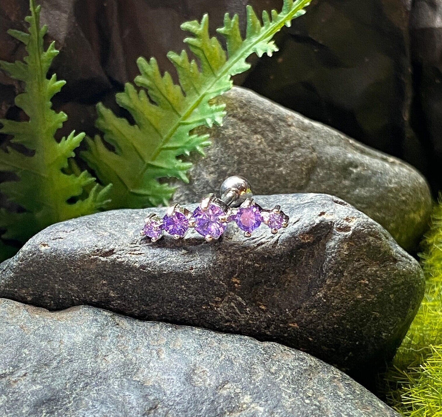 1pc Prong Set Journey Curve Gem Tragus Helix Cartilage Ring 16g 1/4" 6mm Jewelry (Gem Color: Purple)