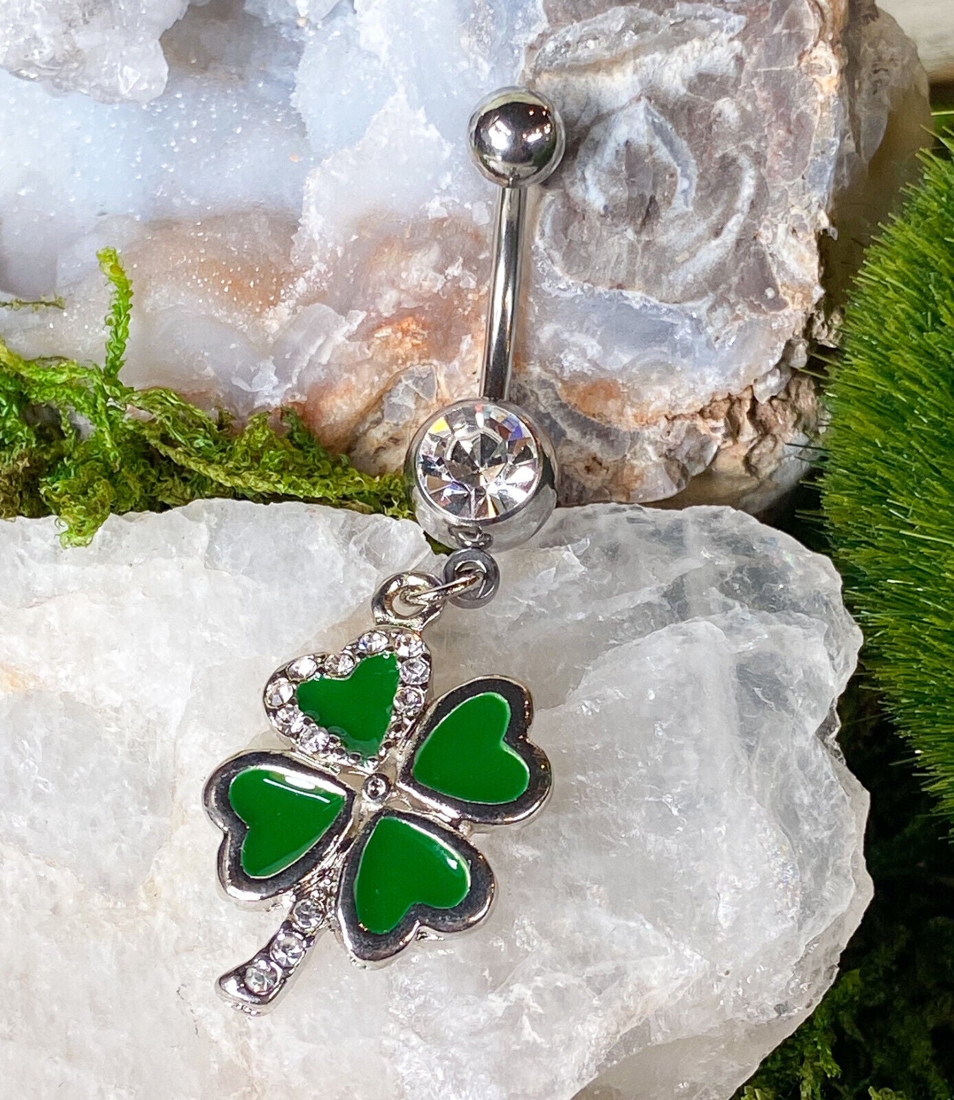 1pc Shamrock Clover Green Belly Ring Navel Piercing Pierced Naval Jewelry