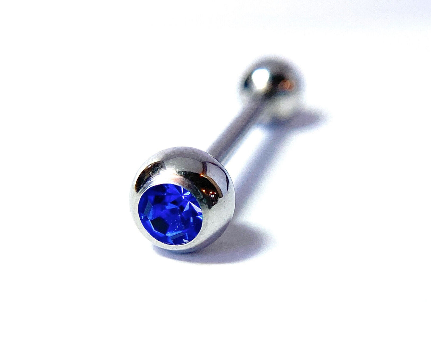 1pc Press-Fit Gem 316L Surgical Steel Barbell Tongue Tounge Ring 14g 5/8" (16mm) (Color: Blue)