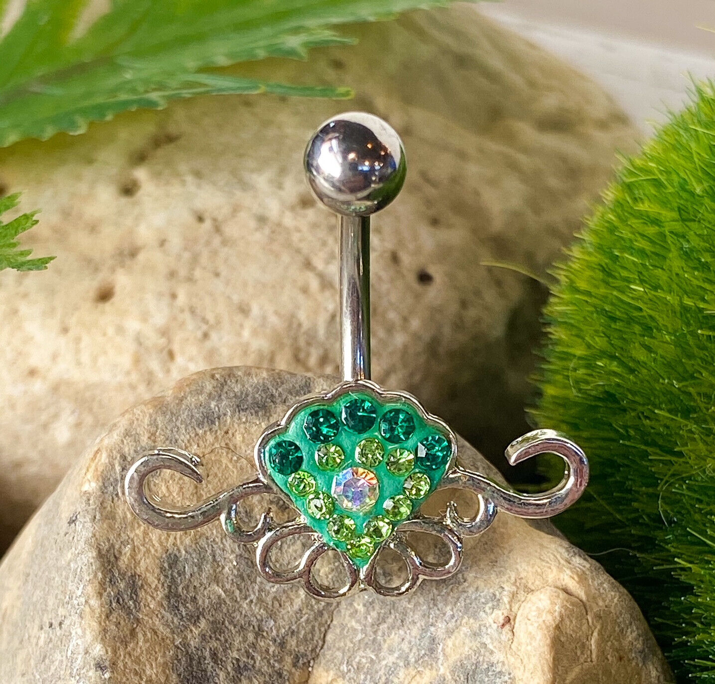 Tribal Crystal Explosion Green Gem Belly Ring Navel Piercing Pierced Naval