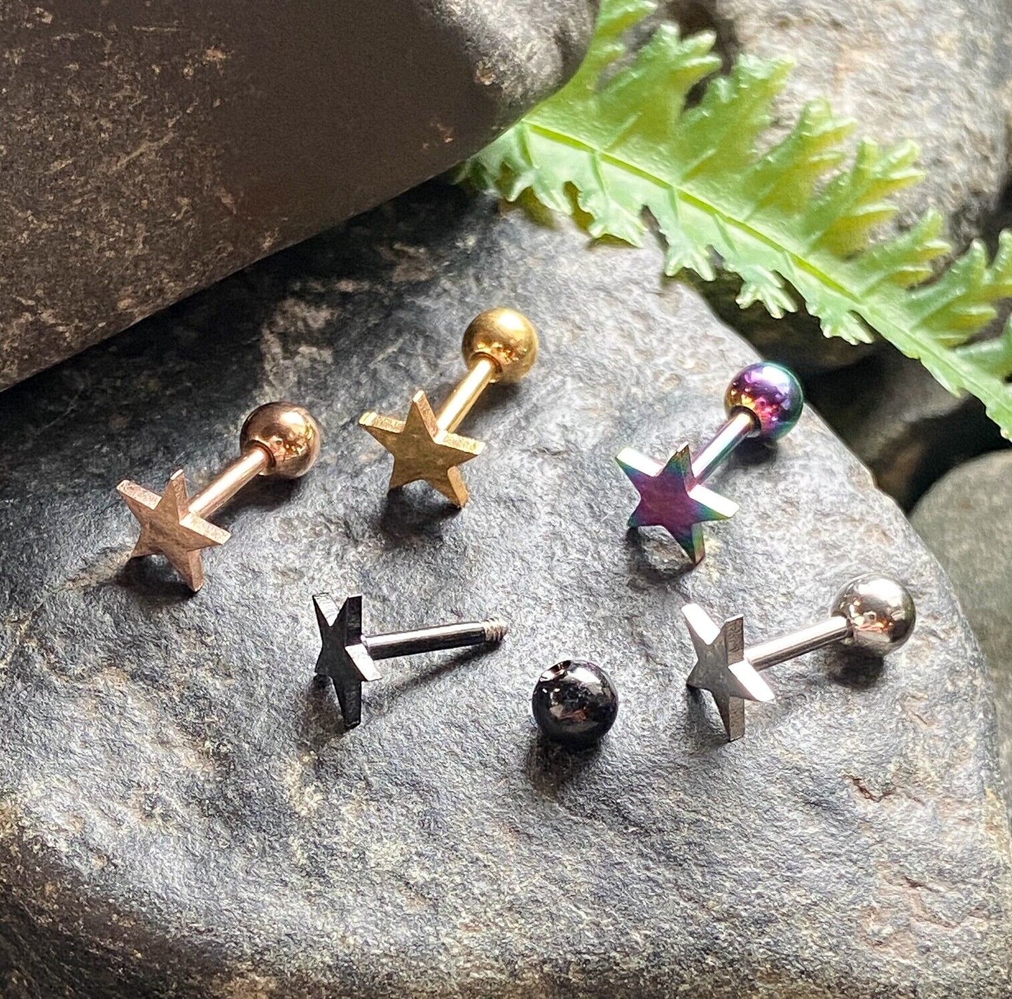1pc Flat Star Top Helix Tragus Cartilage Bar Stud Earring 316L Surgical Steel