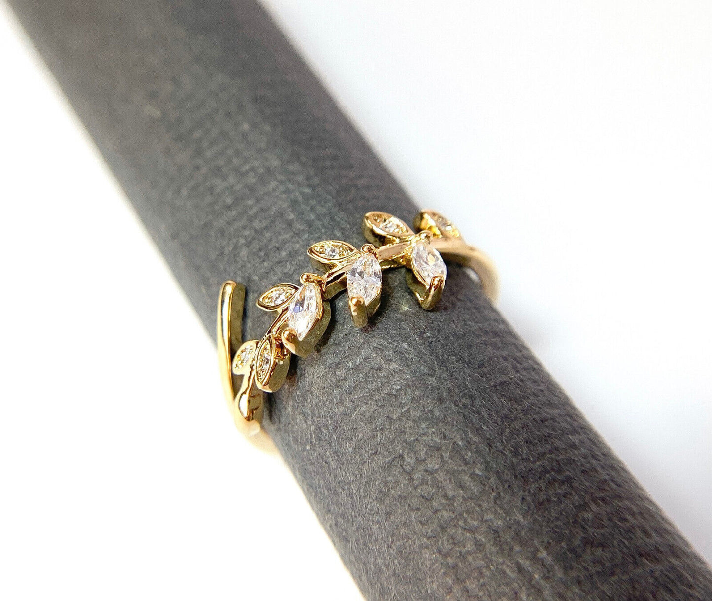 Marquise Cut CZ Gem Leaf Leaves Vine Adjustable Mid Ring / Toe Ring