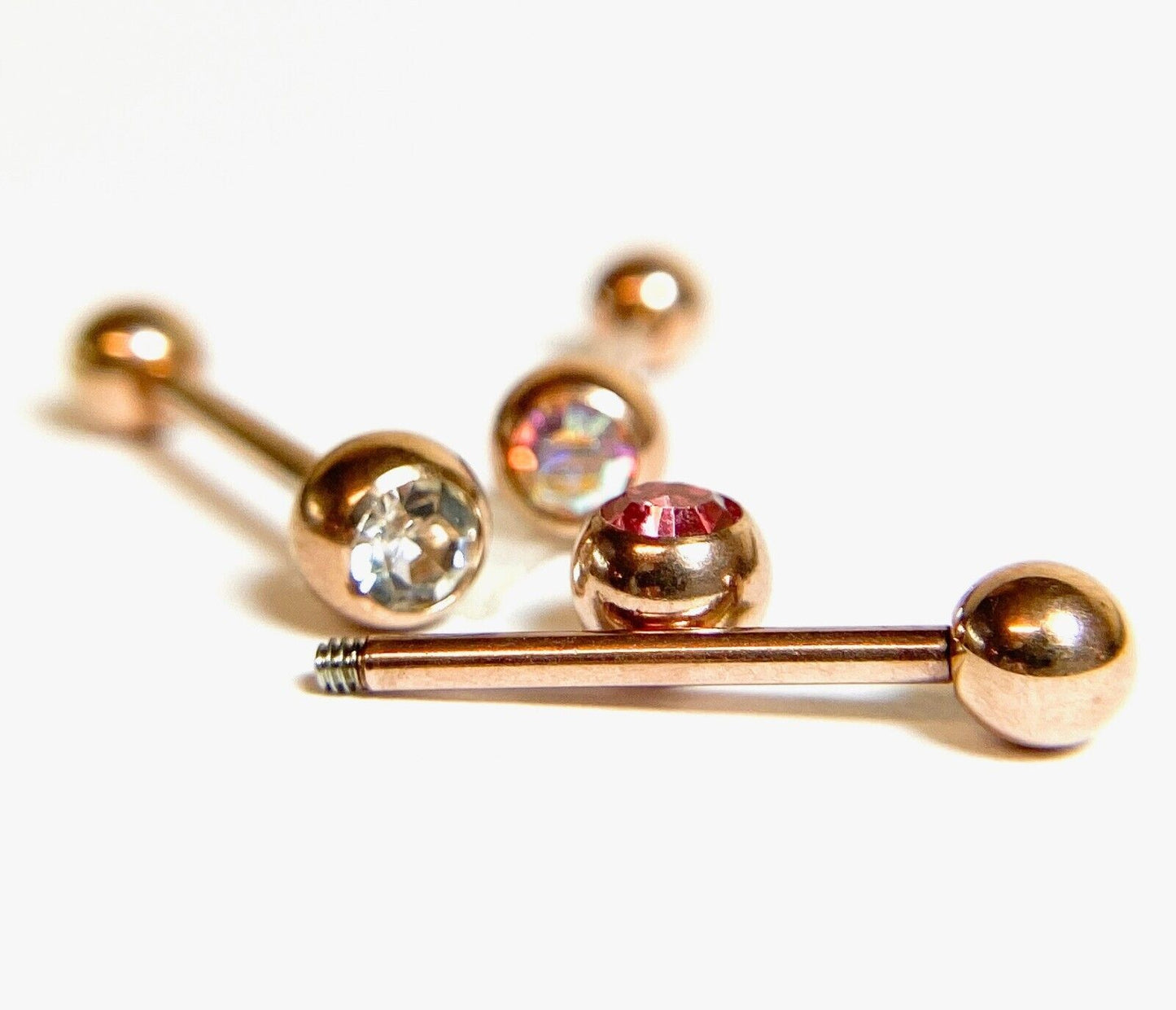 1pc Gem Ball Rose Gold Ion Plated 316L Surgical Steel Tongue Ring Tounge Barbell
