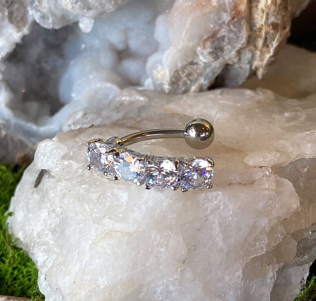 1pc Top Drop Four-Gem Reverse Belly Ring Navel Piercing Pierced Naval Jewelry (Color: Clear)