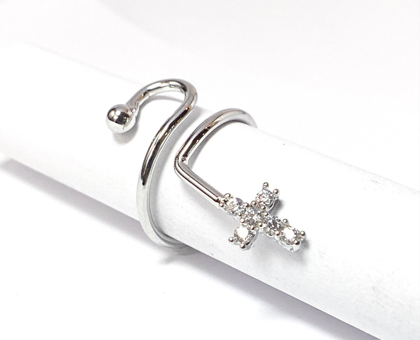 Cross Multi-Paved CZ Gems Adjustable Nail Ring / Toe Ring