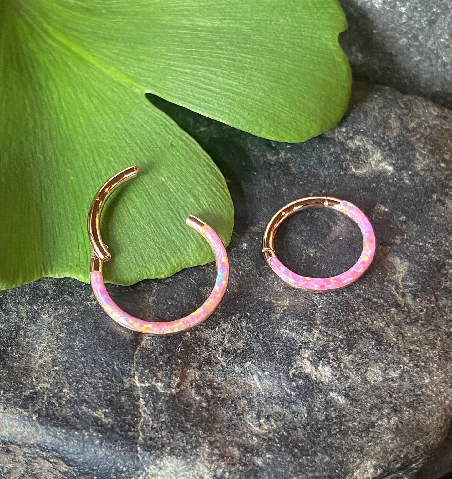 1pc Opal Front Edge Hinged Segment Ring Septum Clicker Steel Daith Hoop Jewelry (Color: Rose Gold - Pink)