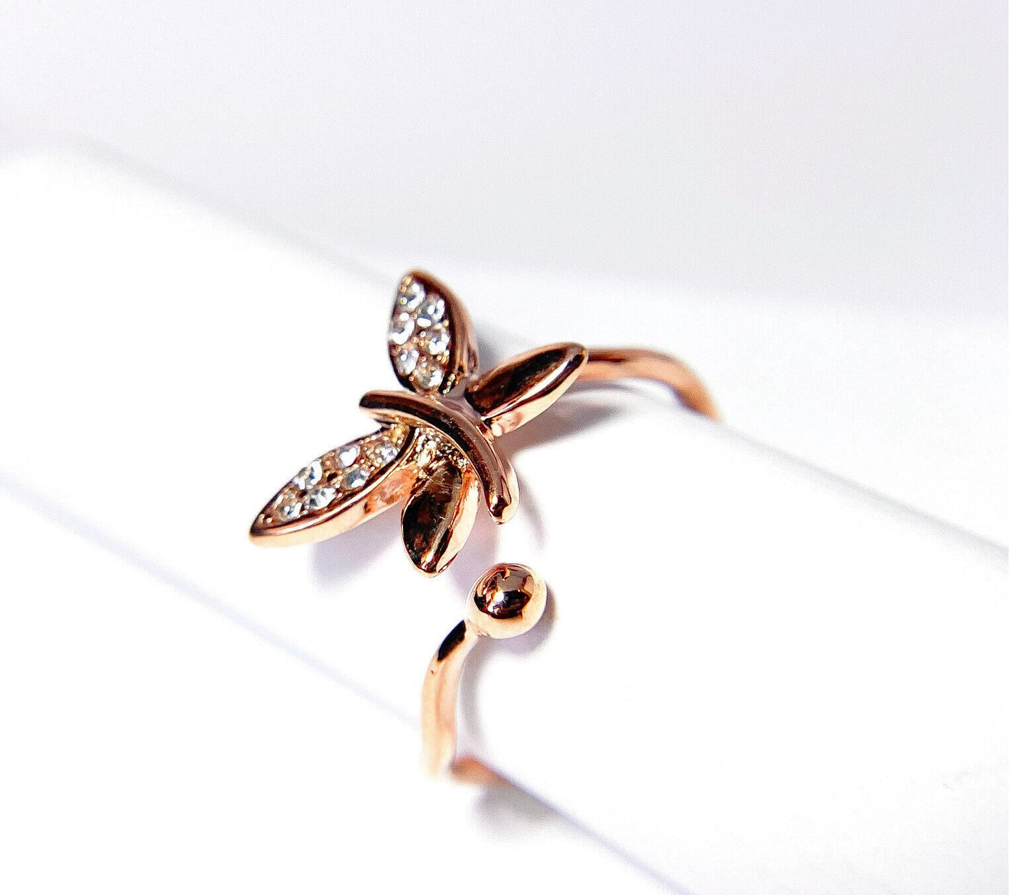 Rose Gold Plated Multi-Paved CZ Gem Butterfly Adjustable Mid Ring / Toe Ring