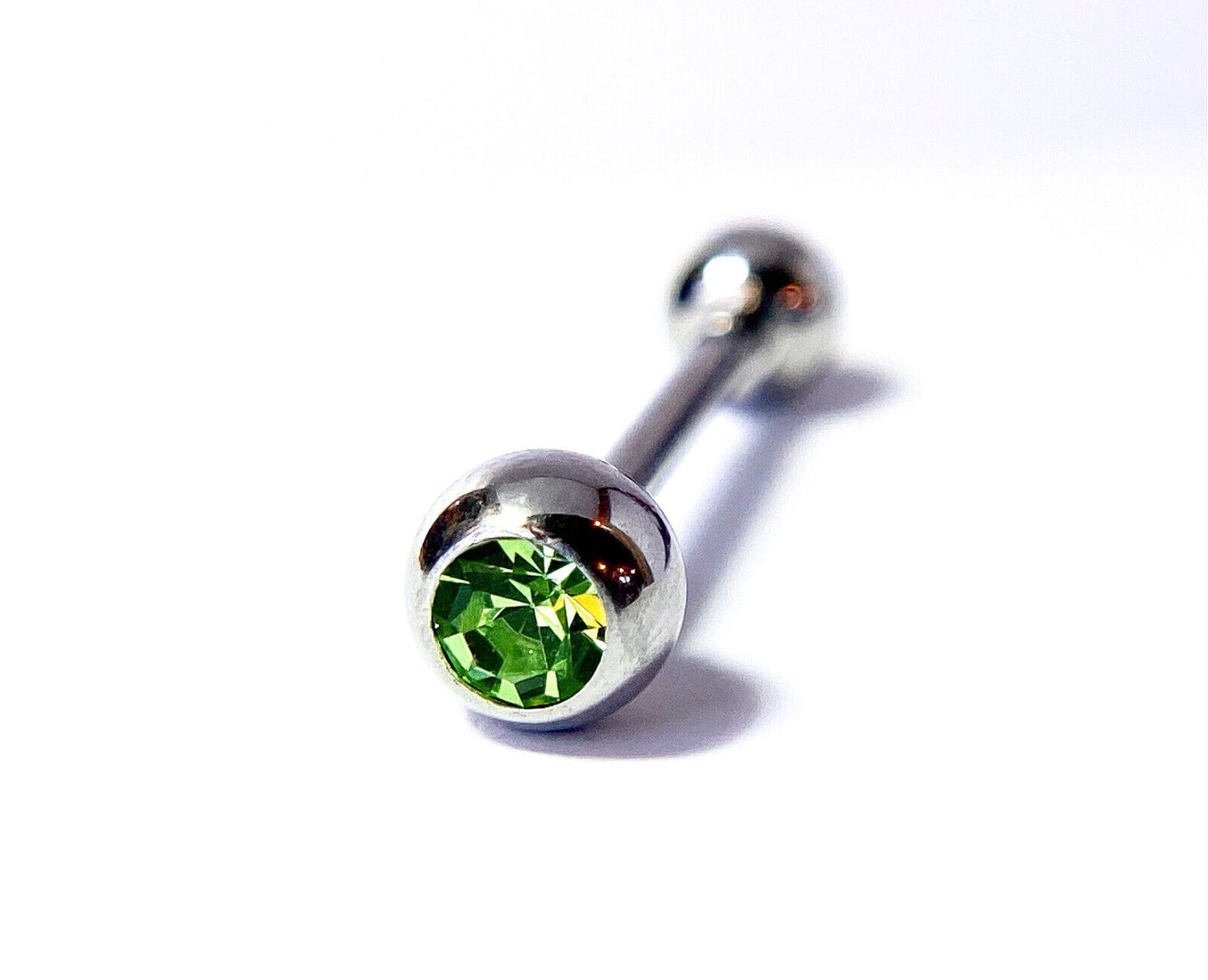 1pc Press-Fit Gem 316L Surgical Steel Barbell Tongue Tounge Ring 14g 5/8" (16mm) (Color: Green)