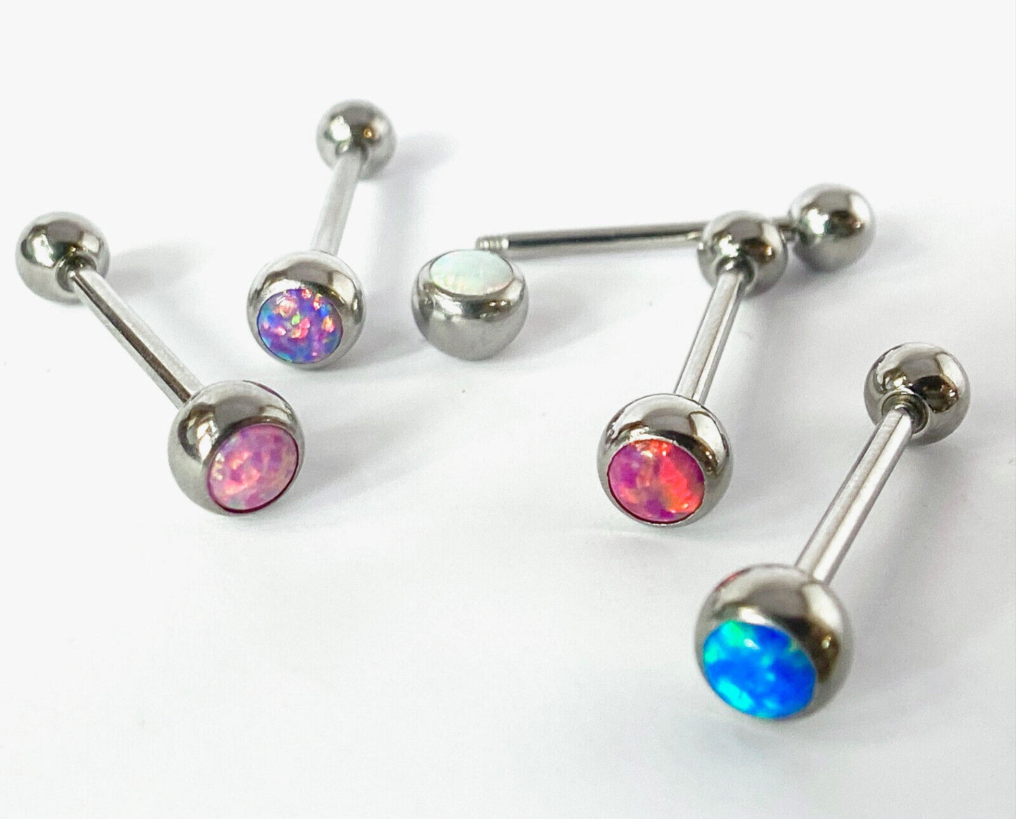 1pc Press-Fit Opal Ball 316L Surgical Steel Tongue Ring Barbell Body Jewelry