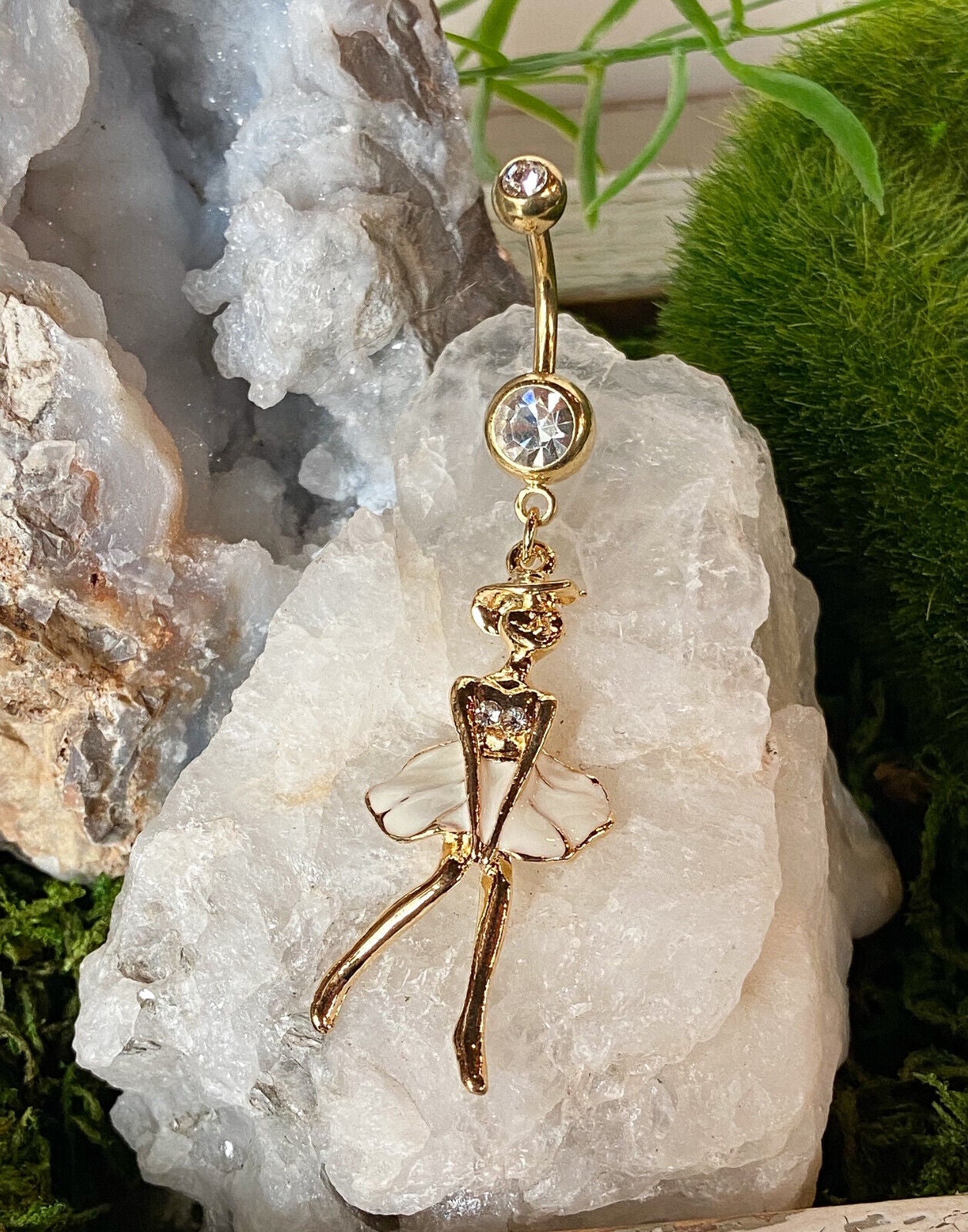 14kt Gold Plated Marilyn Belly Ring White Dress Pierced Navel Piercing Naval